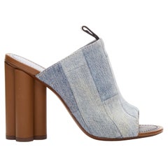 LOUIS VUITTON brown LV flower heel denim patchwork mules EU38