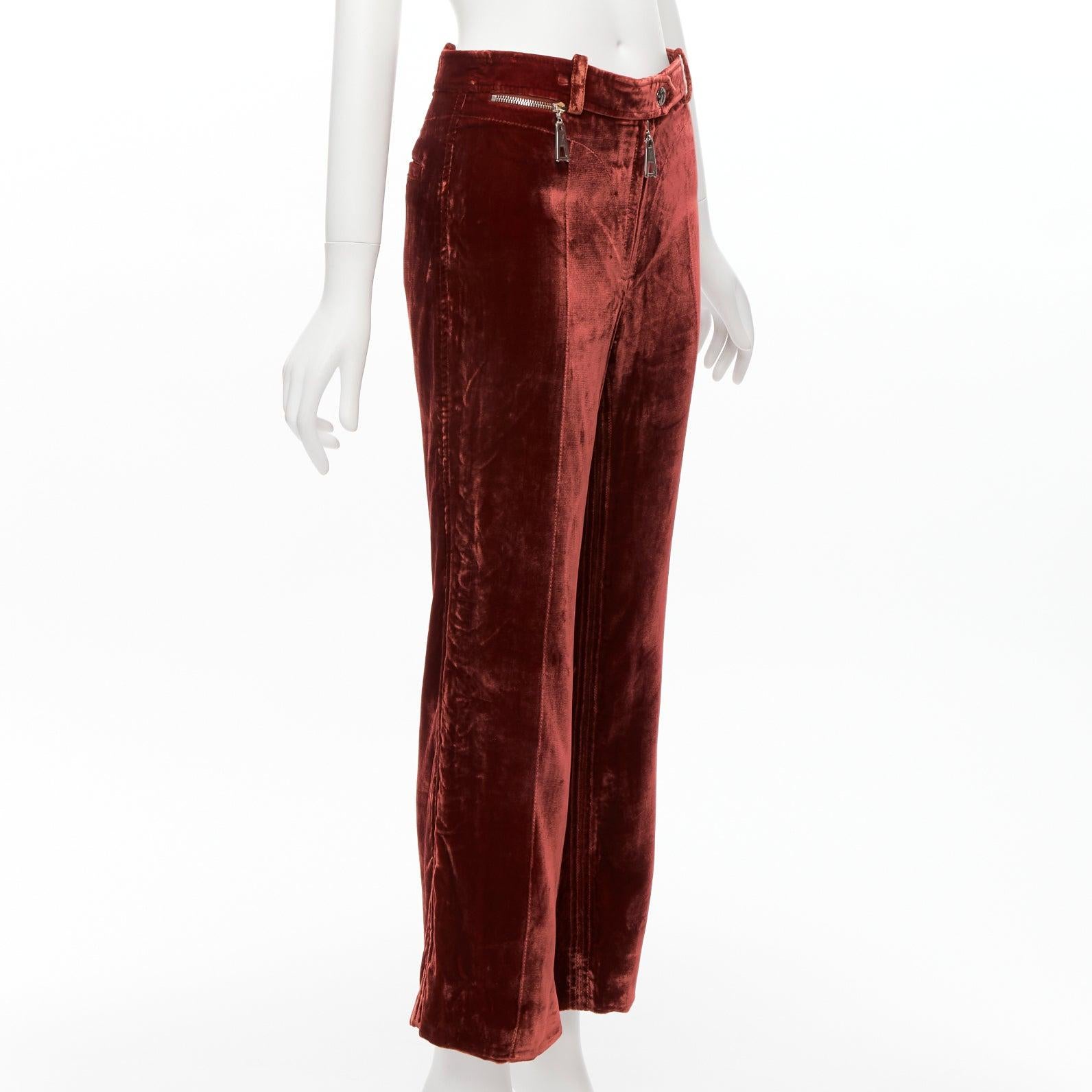 Brown LOUIS VUITTON brown LV logo XL zipper head velvet wide pants FR36 S