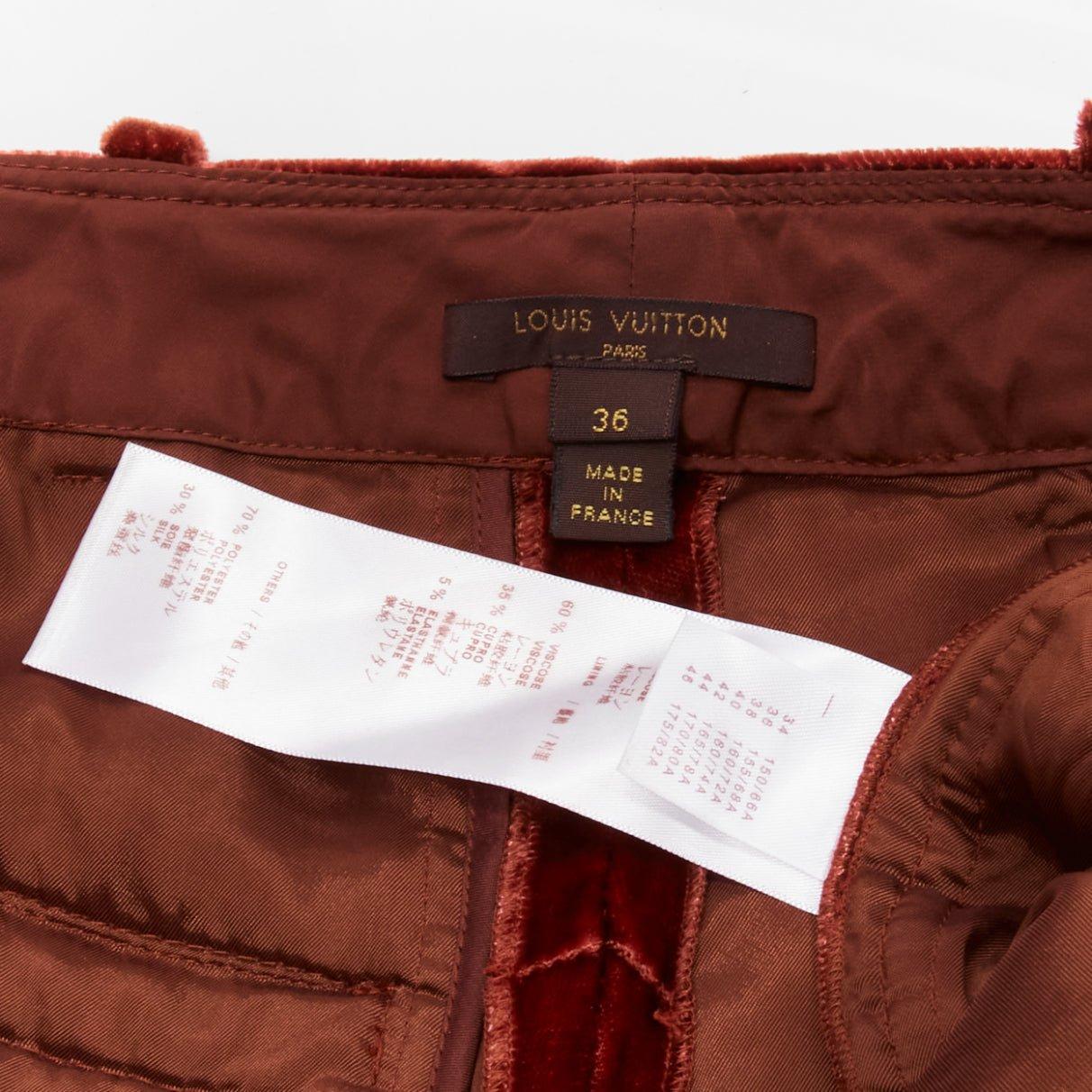 LOUIS VUITTON brown LV logo XL zipper head velvet wide pants FR36 S 3