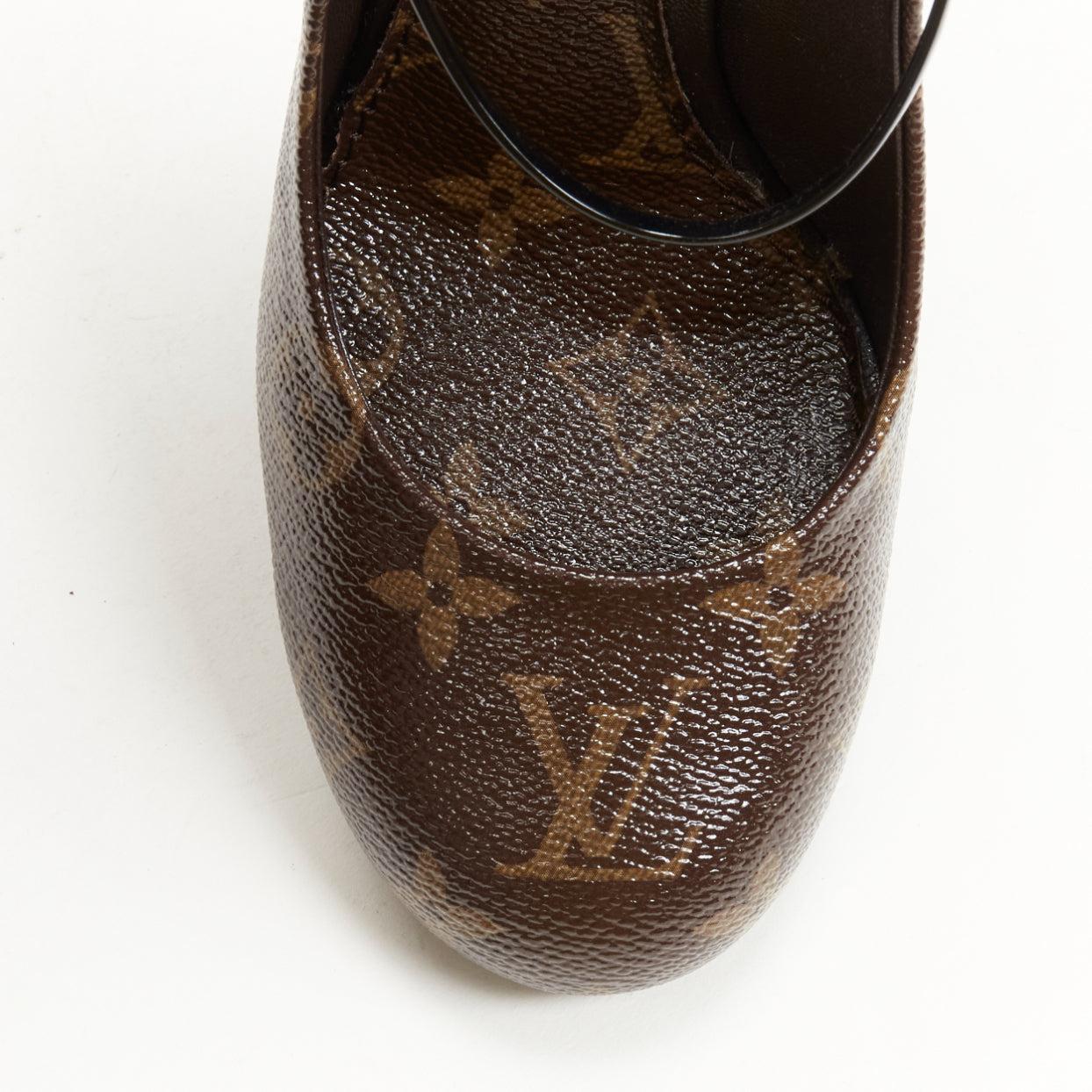 LOUIS VUITTON brown LV monogram bow maryjane chunky heel pump EU36.5 1