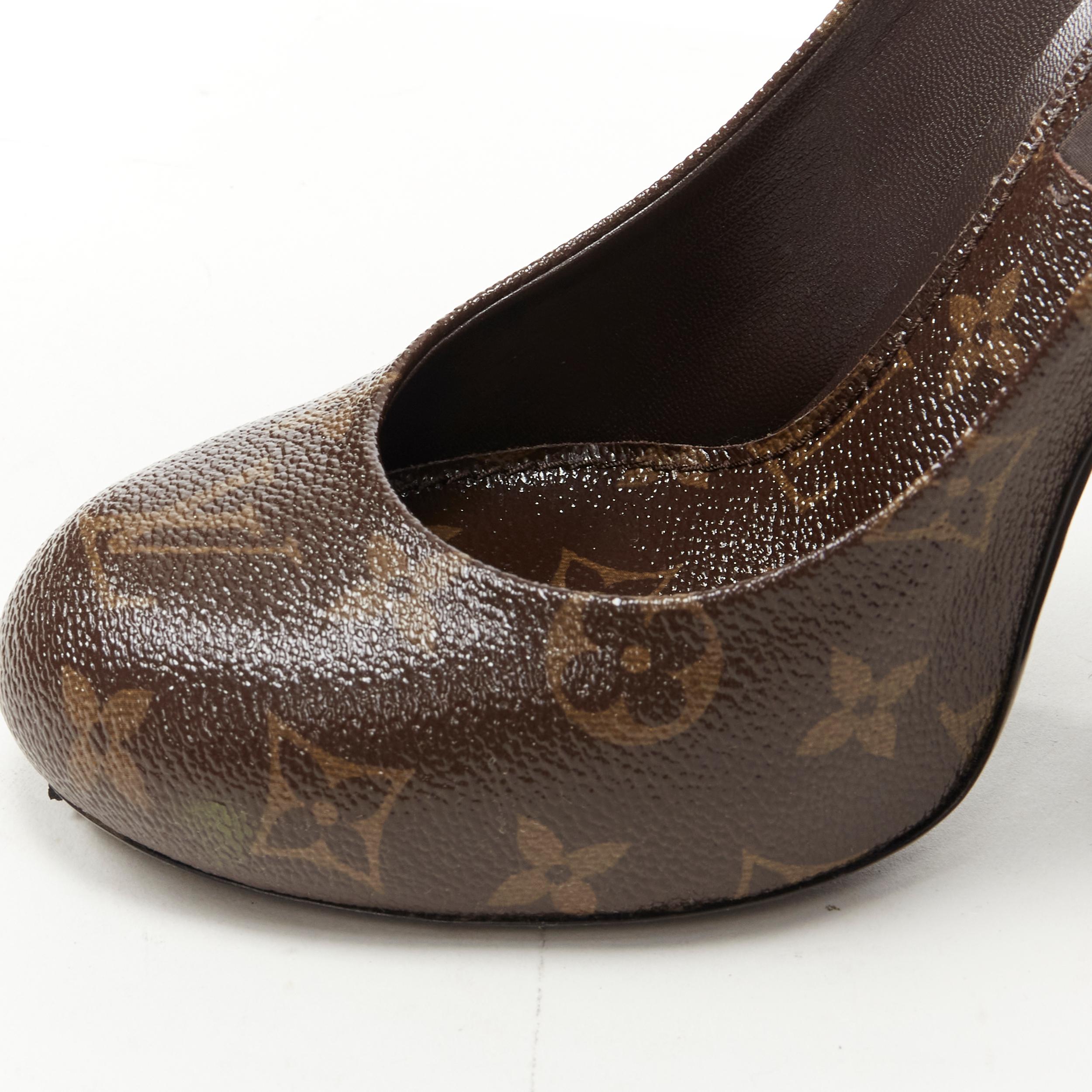 LOUIS VUITTON brown LV monogram bow maryjane chunky heel pump EU36.5 In Excellent Condition In Hong Kong, NT