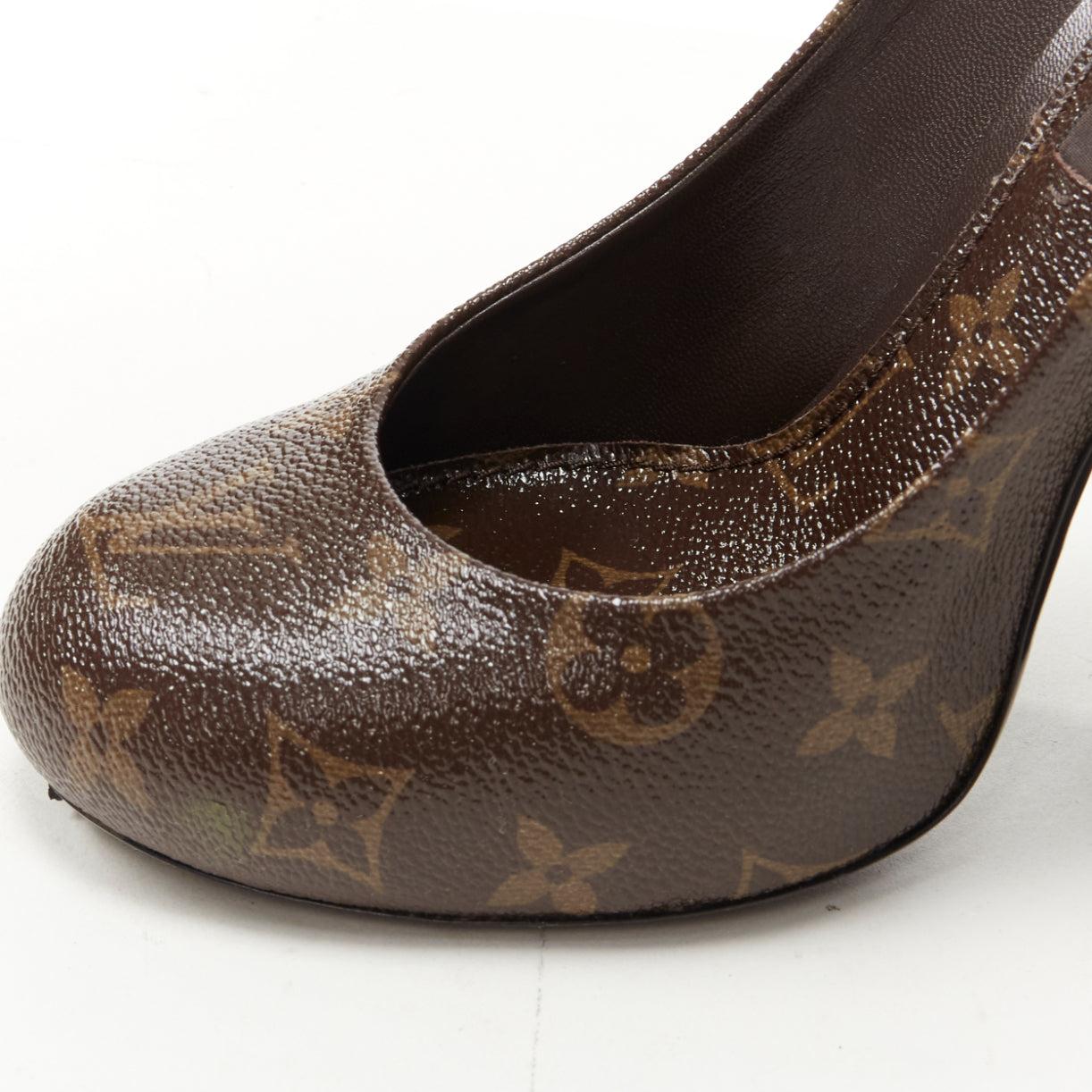 LOUIS VUITTON brown LV monogram bow maryjane chunky heel pump EU36.5 2