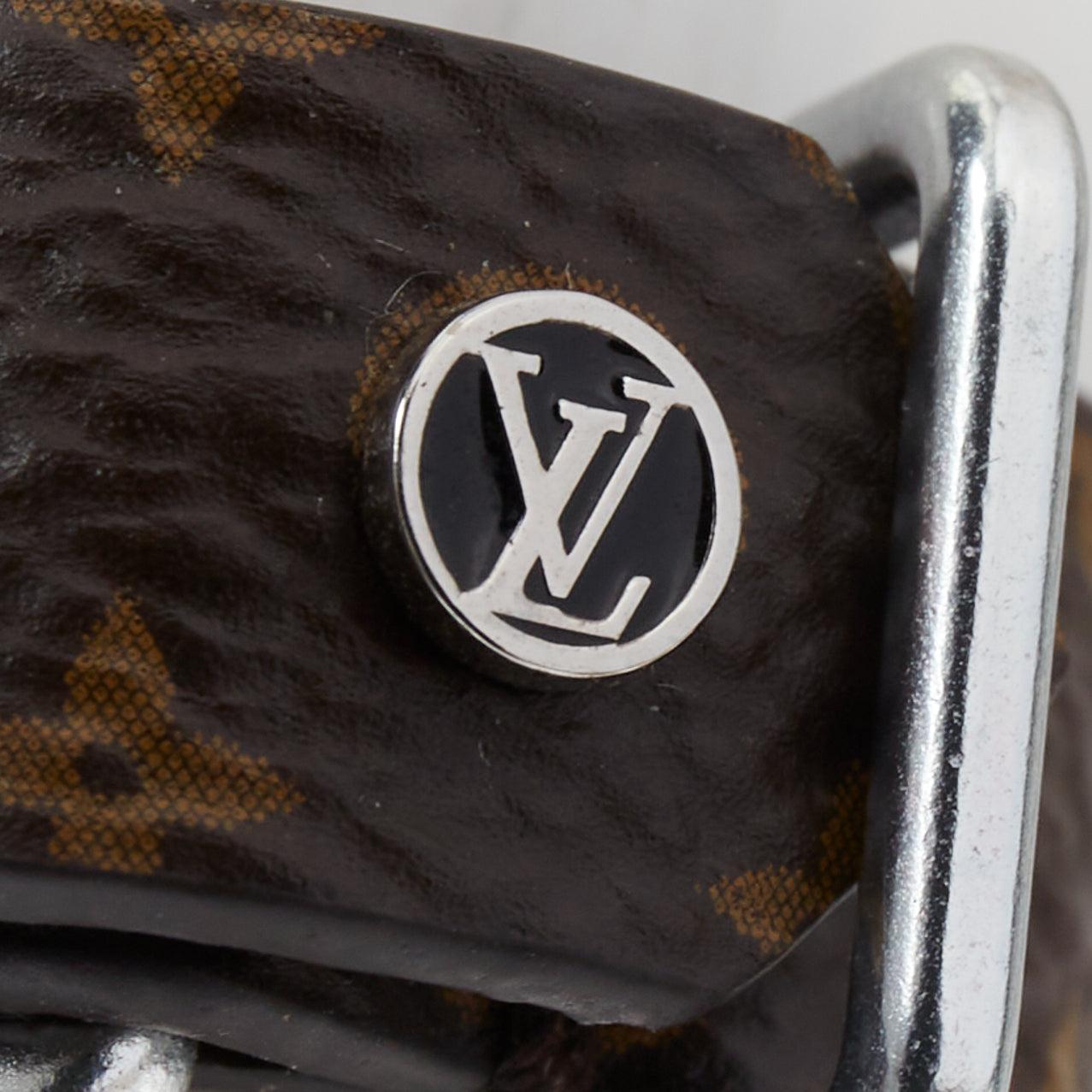 Women's LOUIS VUITTON brown LV monogram canvas silver buckle ring