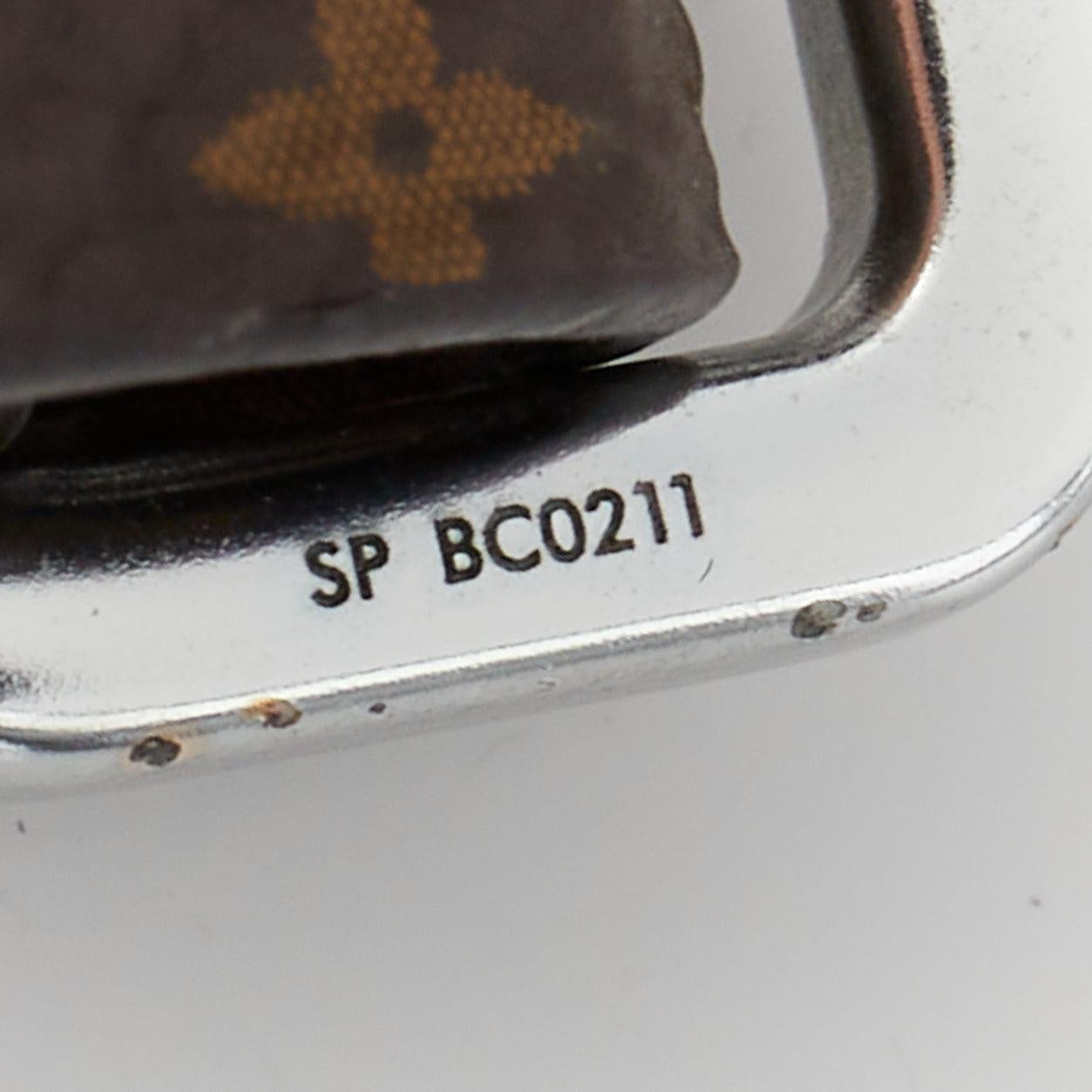 LOUIS VUITTON brown LV monogram canvas silver buckle ring 1