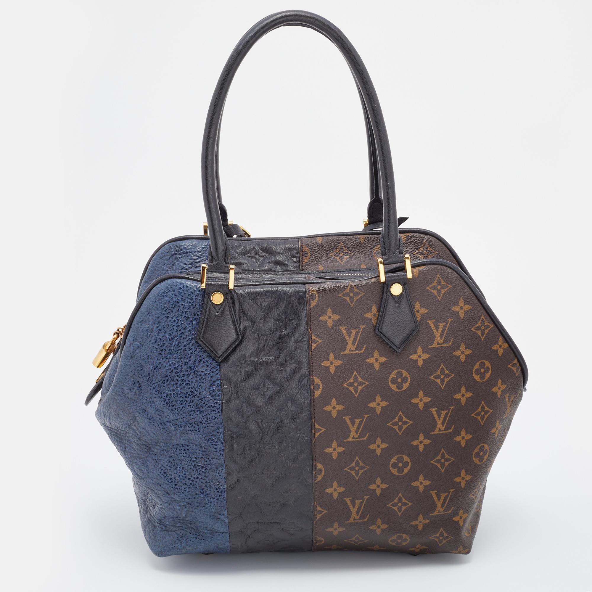 This Louis Vuitton Limited Edition Blocks Zipped bag reflects the brand's regard for precise details and fascinating designs. With a combination of leather and canvas with the iconic Monogram pattern, it features dual handles at the top, a
