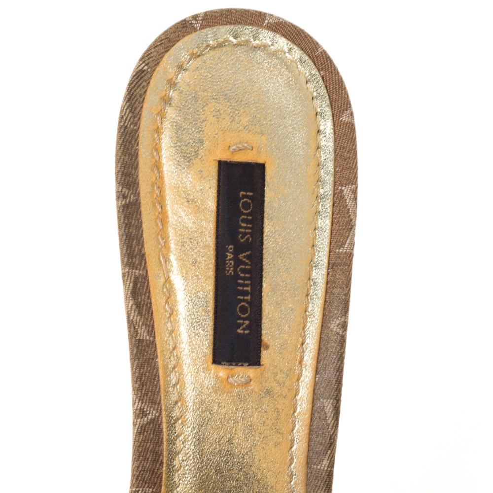 Louis Vuitton Brown Mini Lin Canvas Bow Slide Sandals Size 39 3