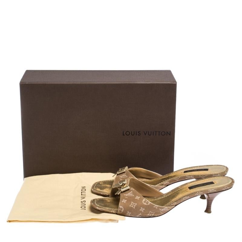 Louis Vuitton Brown Mini Lin Canvas Bow Slide Sandals Size 39 4