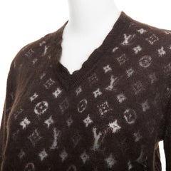 LOUIS VUITTON brown mohair blend LV logo monogram sheer knit sweater XS
