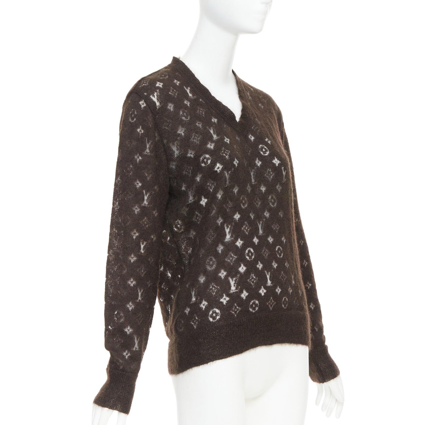 Nero LOUIS VUITTON maglione marrone in misto mohair con logo LV e Monogram XS in vendita