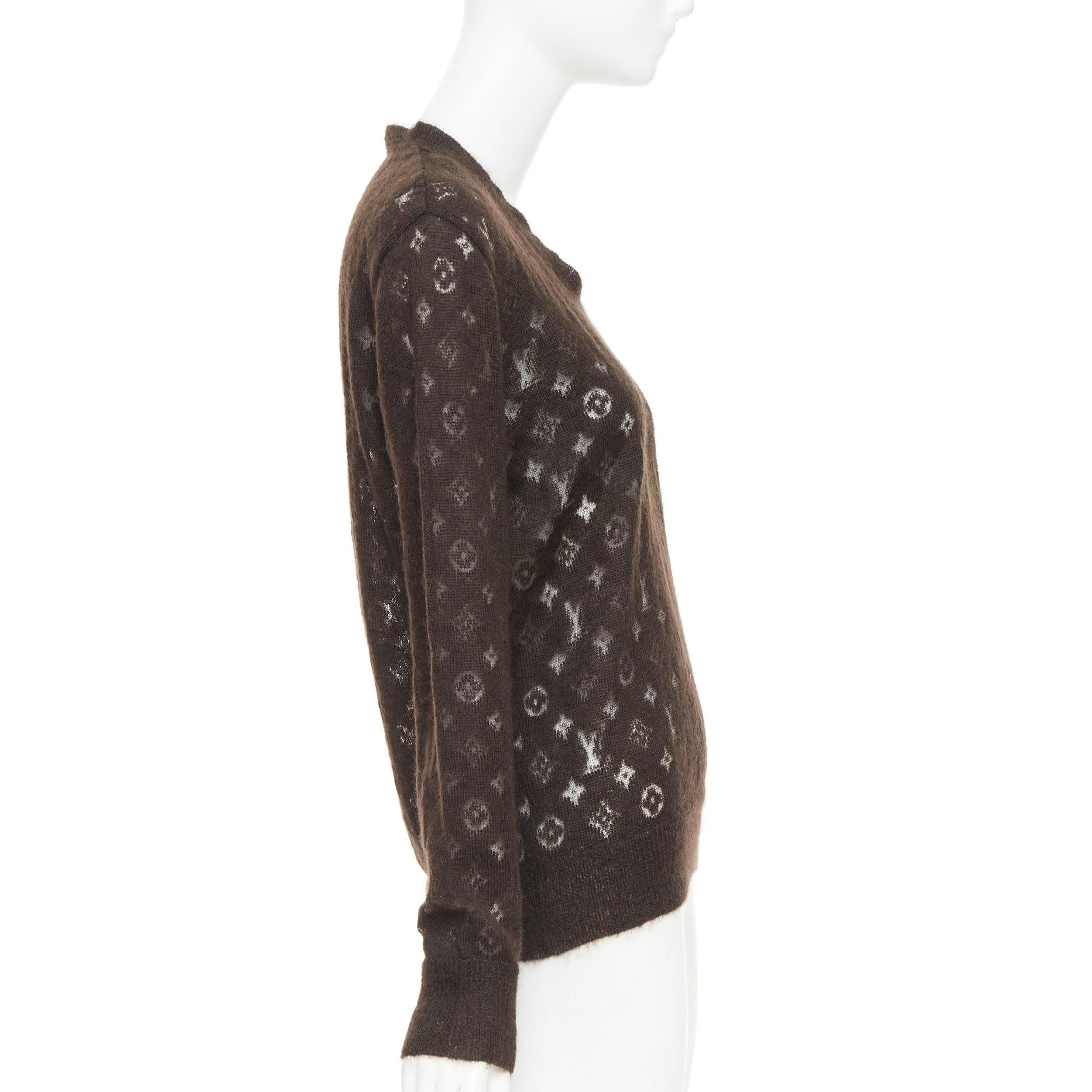 LOUIS VUITTON maglione marrone in misto mohair con logo LV e Monogram XS In condizioni ottime in vendita a Hong Kong, NT