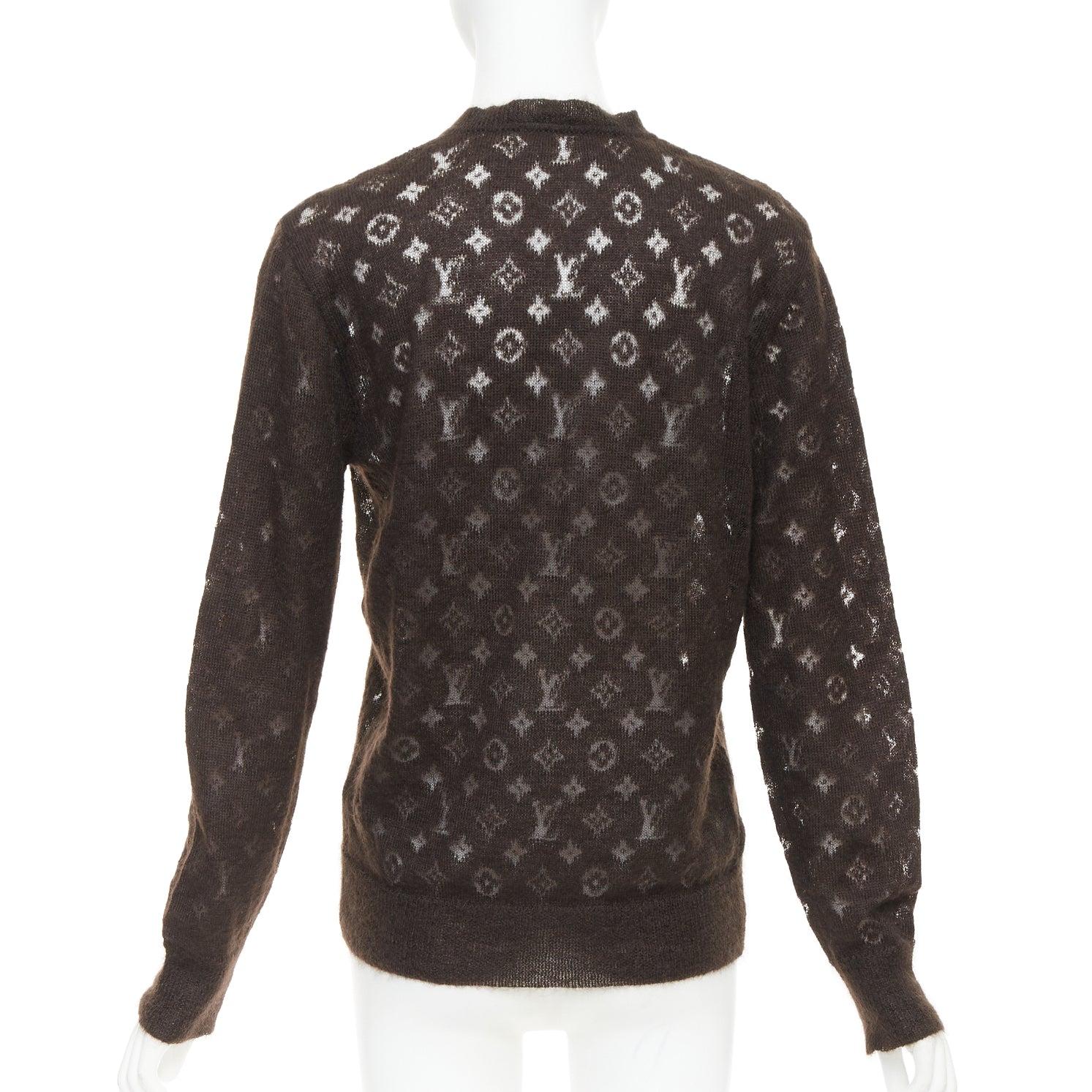 Donna LOUIS VUITTON maglione marrone in misto mohair con logo LV e Monogram XS in vendita
