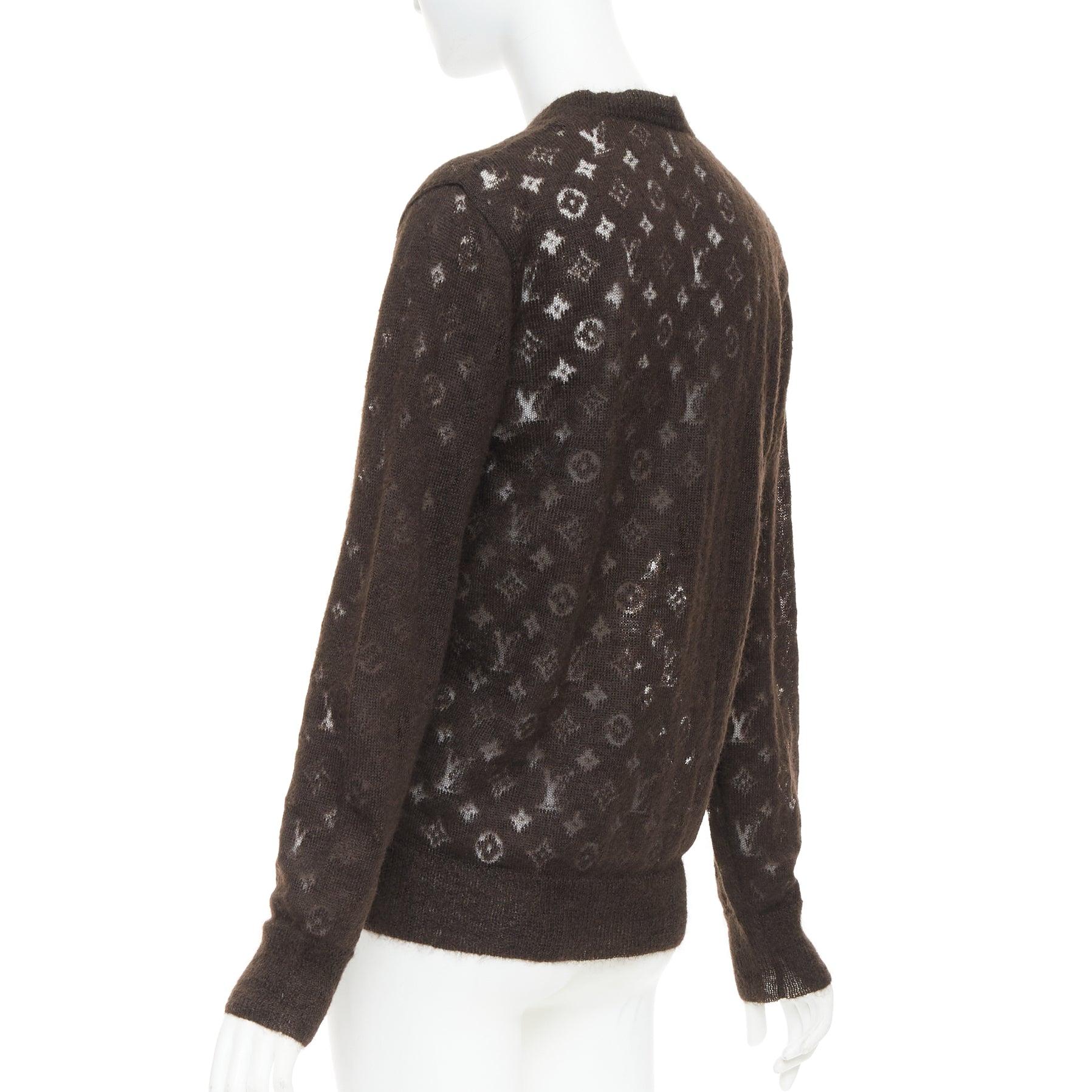 LOUIS VUITTON maglione marrone in misto mohair con logo LV e Monogram XS in vendita 1