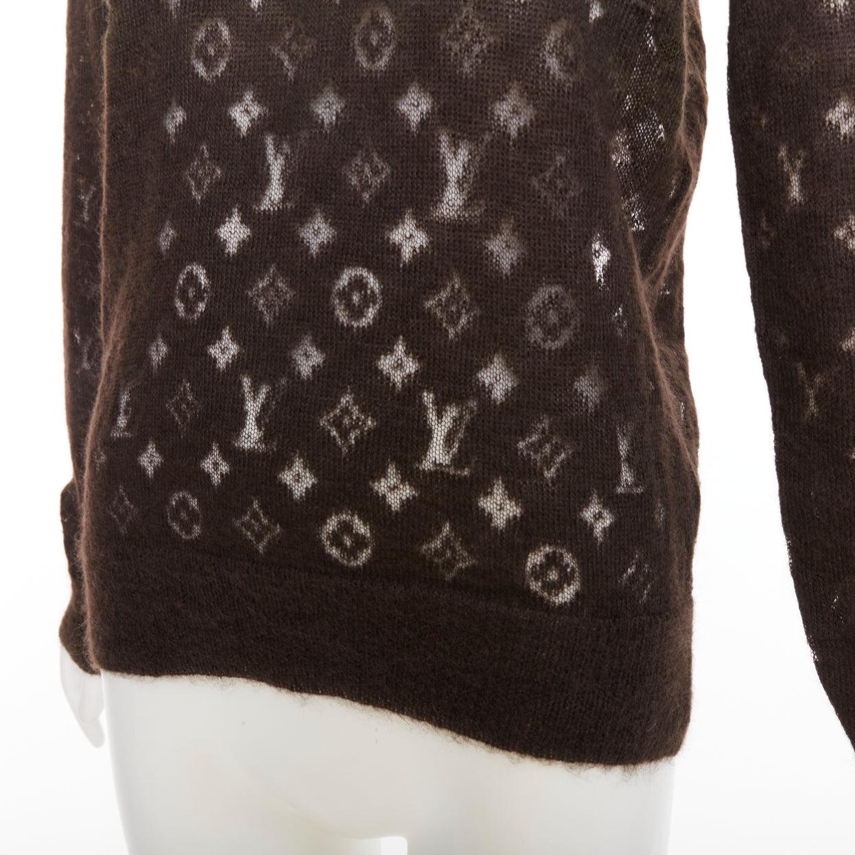 LOUIS VUITTON maglione marrone in misto mohair con logo LV e Monogram XS in vendita 2