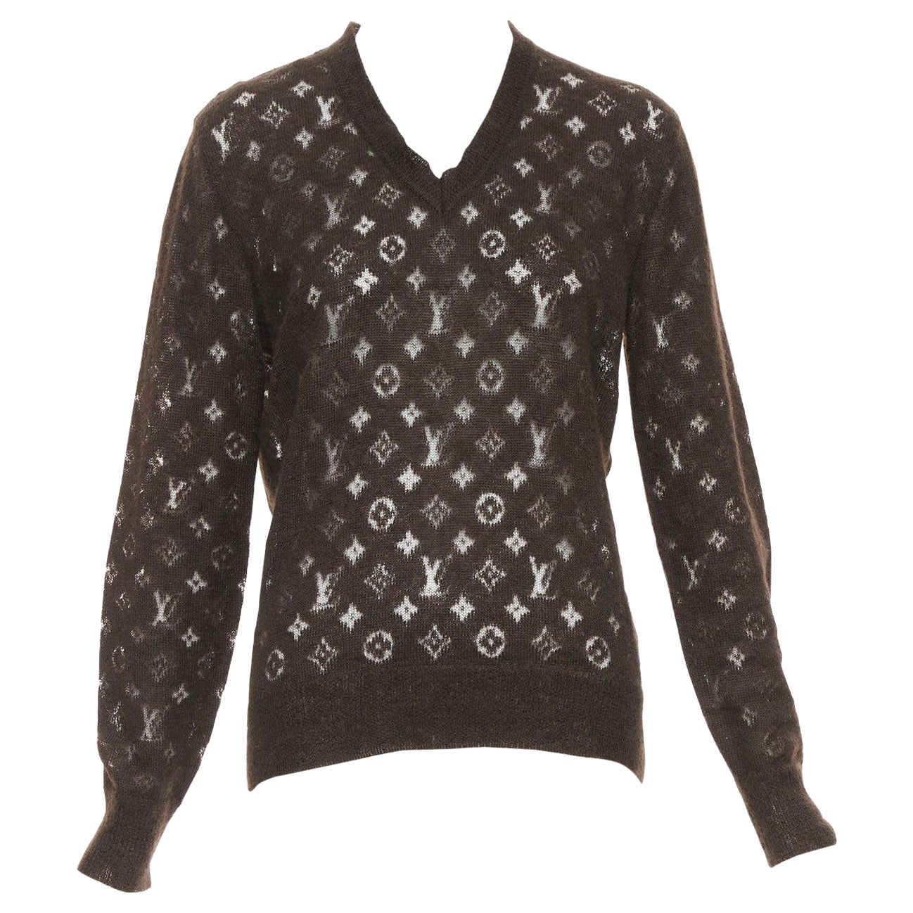 LOUIS VUITTON maglione marrone in misto mohair con logo LV e Monogram XS in vendita