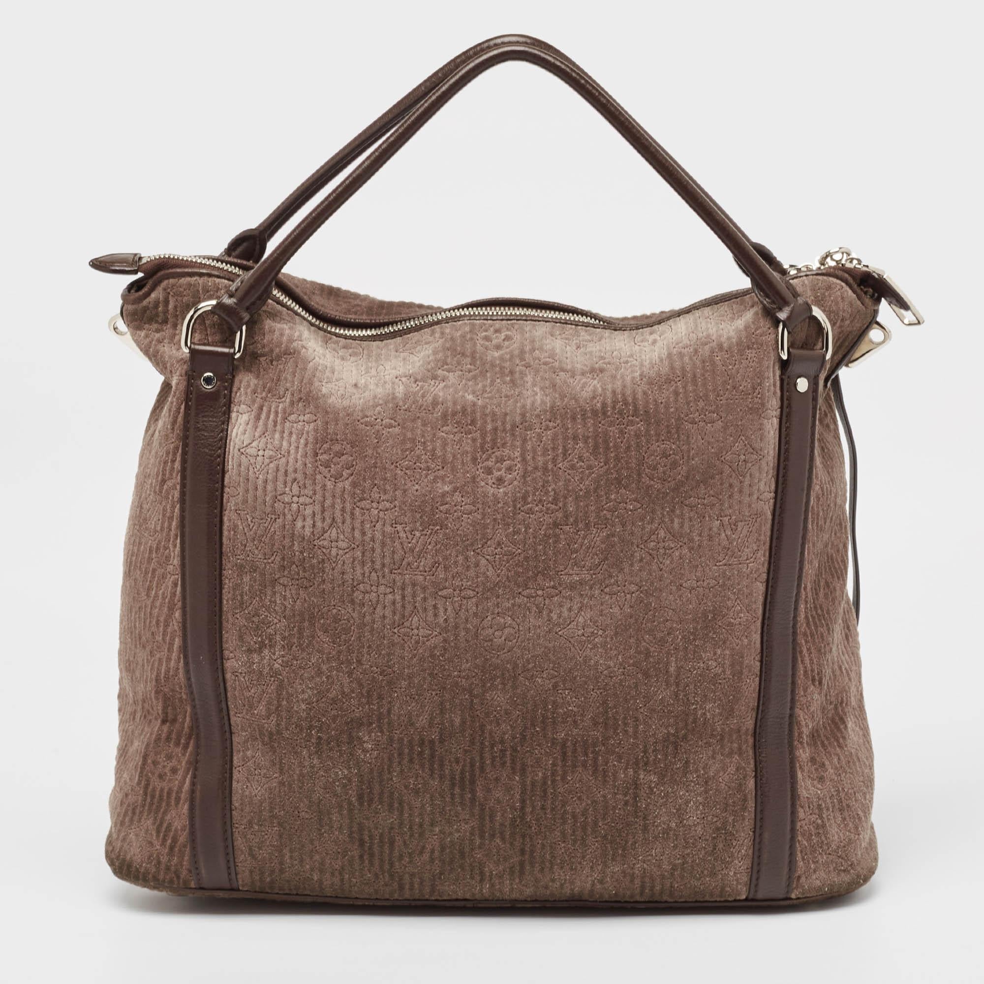 Women's Louis Vuitton Brown Monogram Antheia Suede Ixia MM Bag For Sale