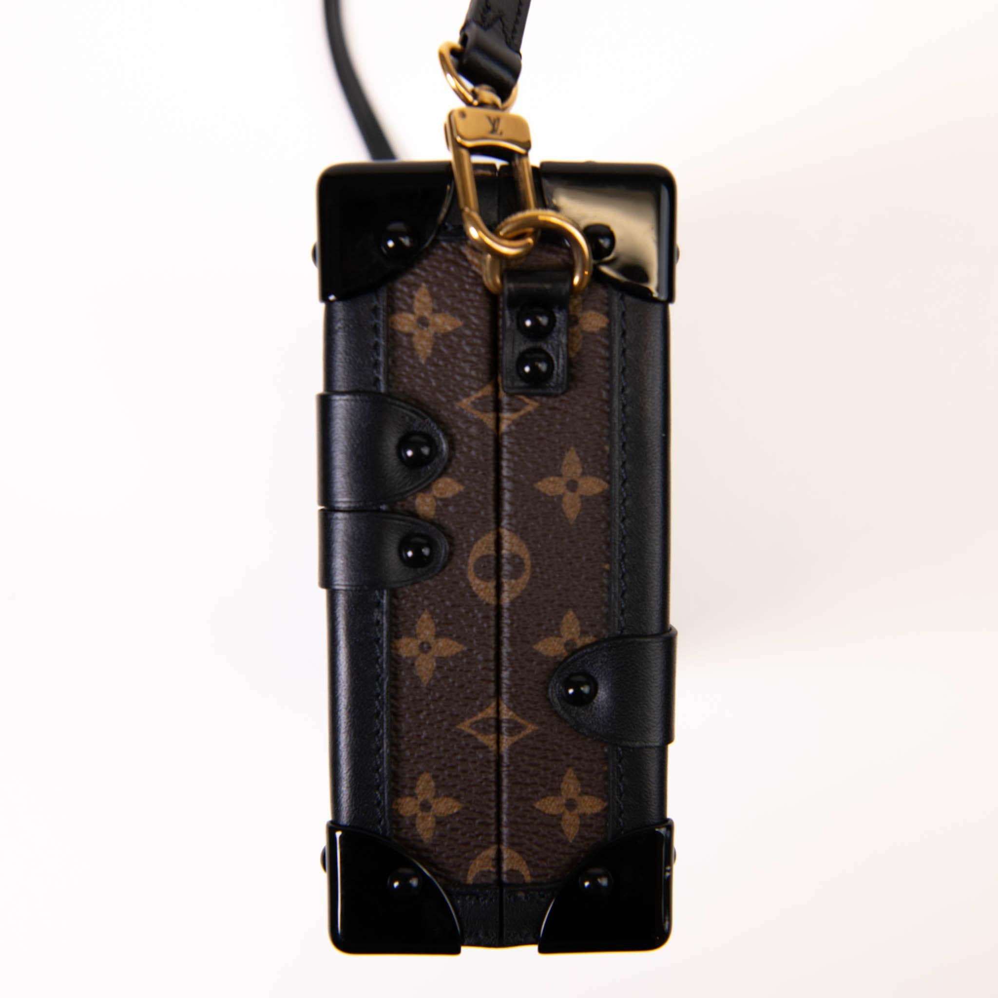 Louis Vuitton Brown Monogram & Black Leather Petite Malle Crossbody Bag In Excellent Condition In Corona Del Mar, CA