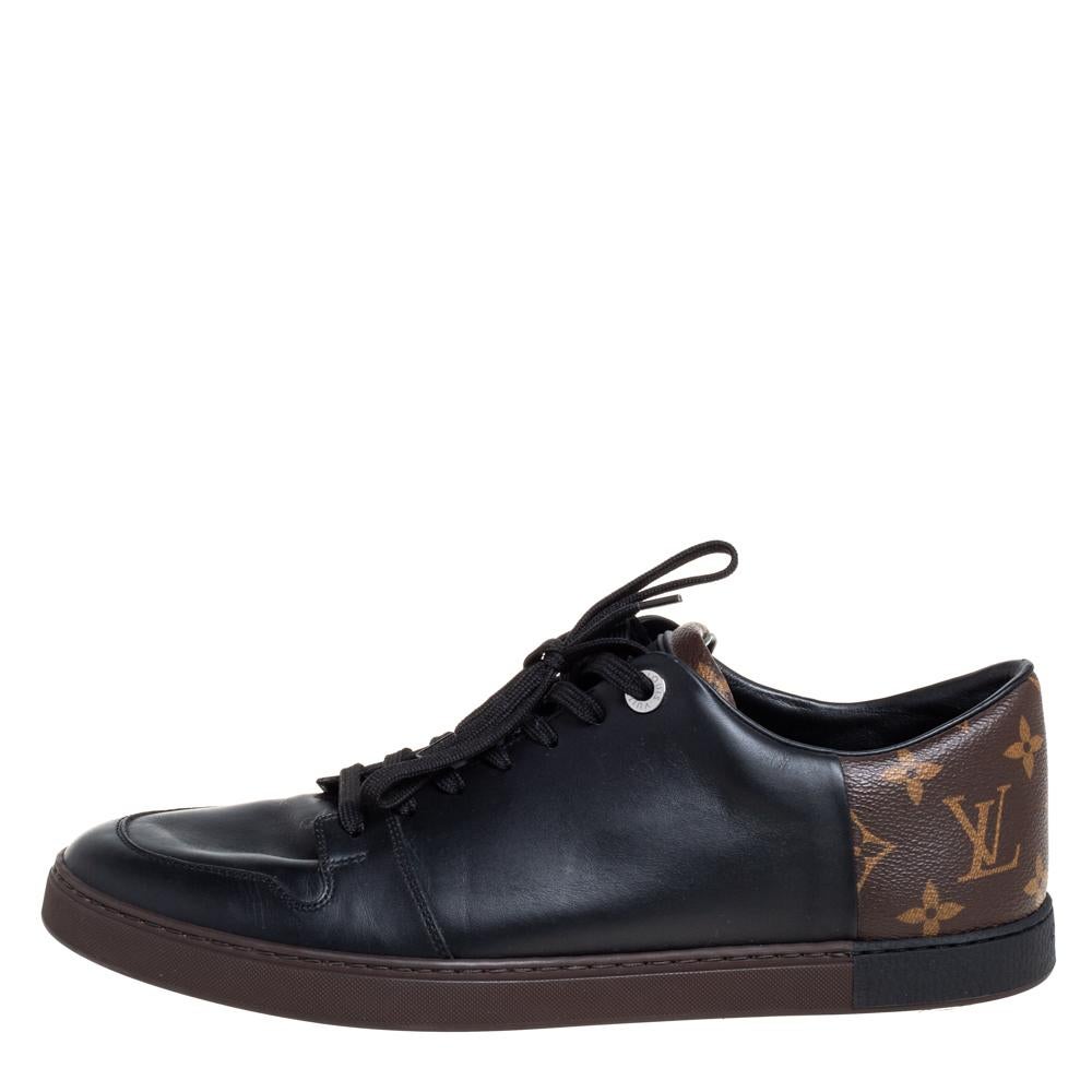 Louis Vuitton Brown Monogram Canvas and Black Leather Low Top Sneakers Size 42 1