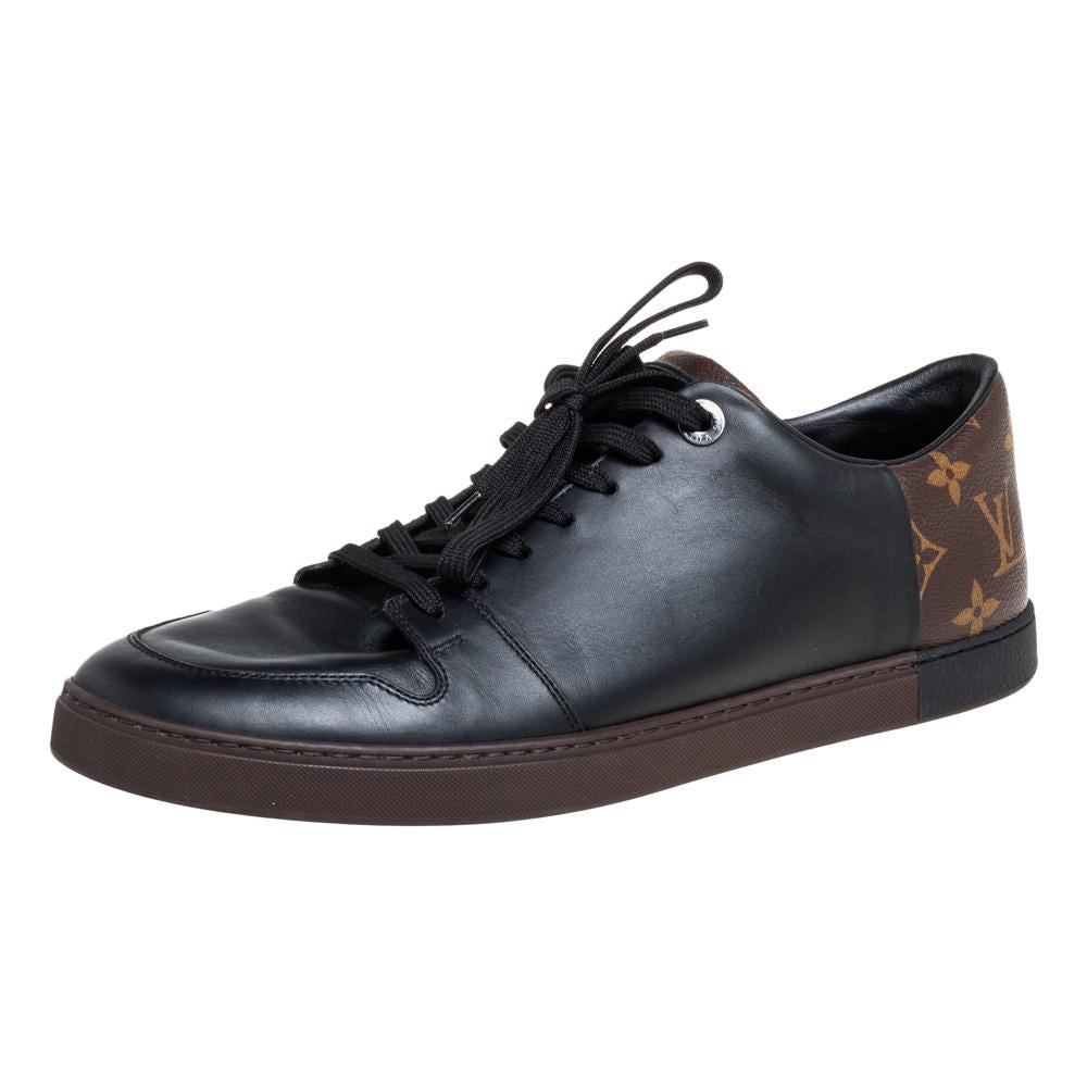 Louis Vuitton Brown Monogram Canvas and Black Leather Low Top Sneakers Size 42