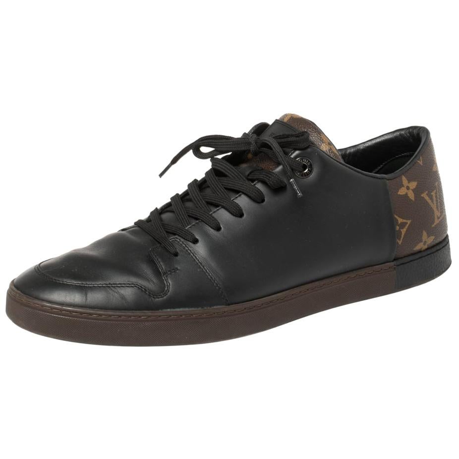 Louis Vuitton Brown Monogram Canvas and Black Leather Low Top Sneakers Size 42.5