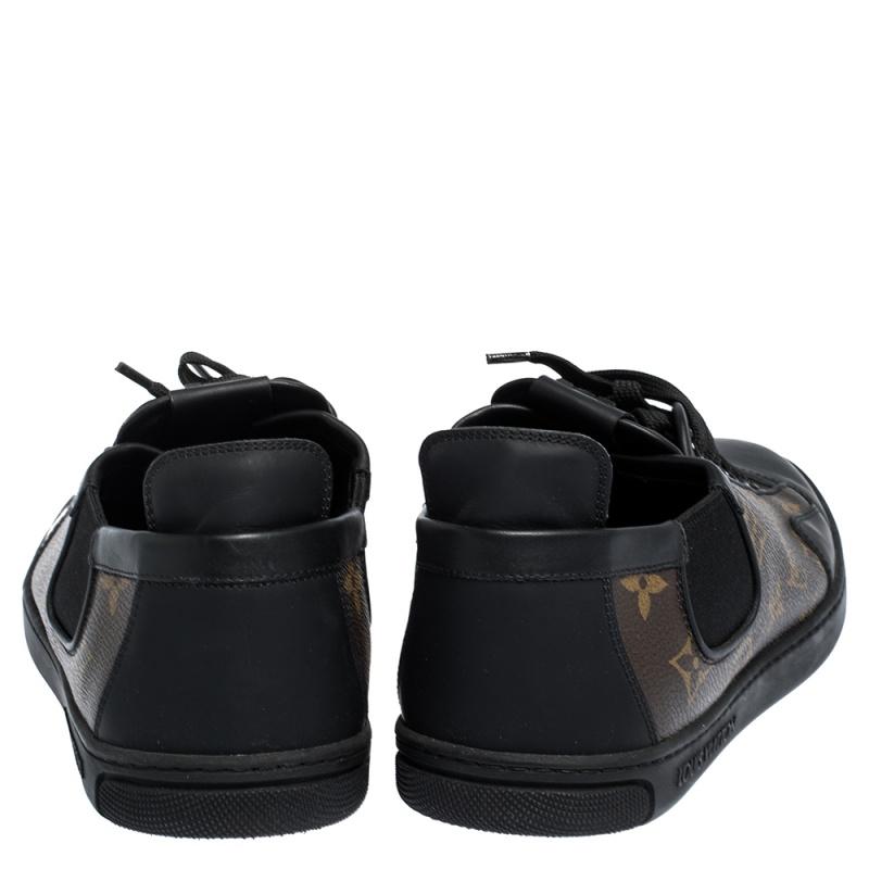 Louis Vuitton Brown Monogram Canvas And Black Leather Slalom Low Top Sneakers Si In Good Condition In Dubai, Al Qouz 2