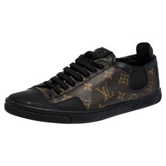 Louis Vuitton Brown Monogram Canvas And Black Leather Slalom Low Top Sneakers Si