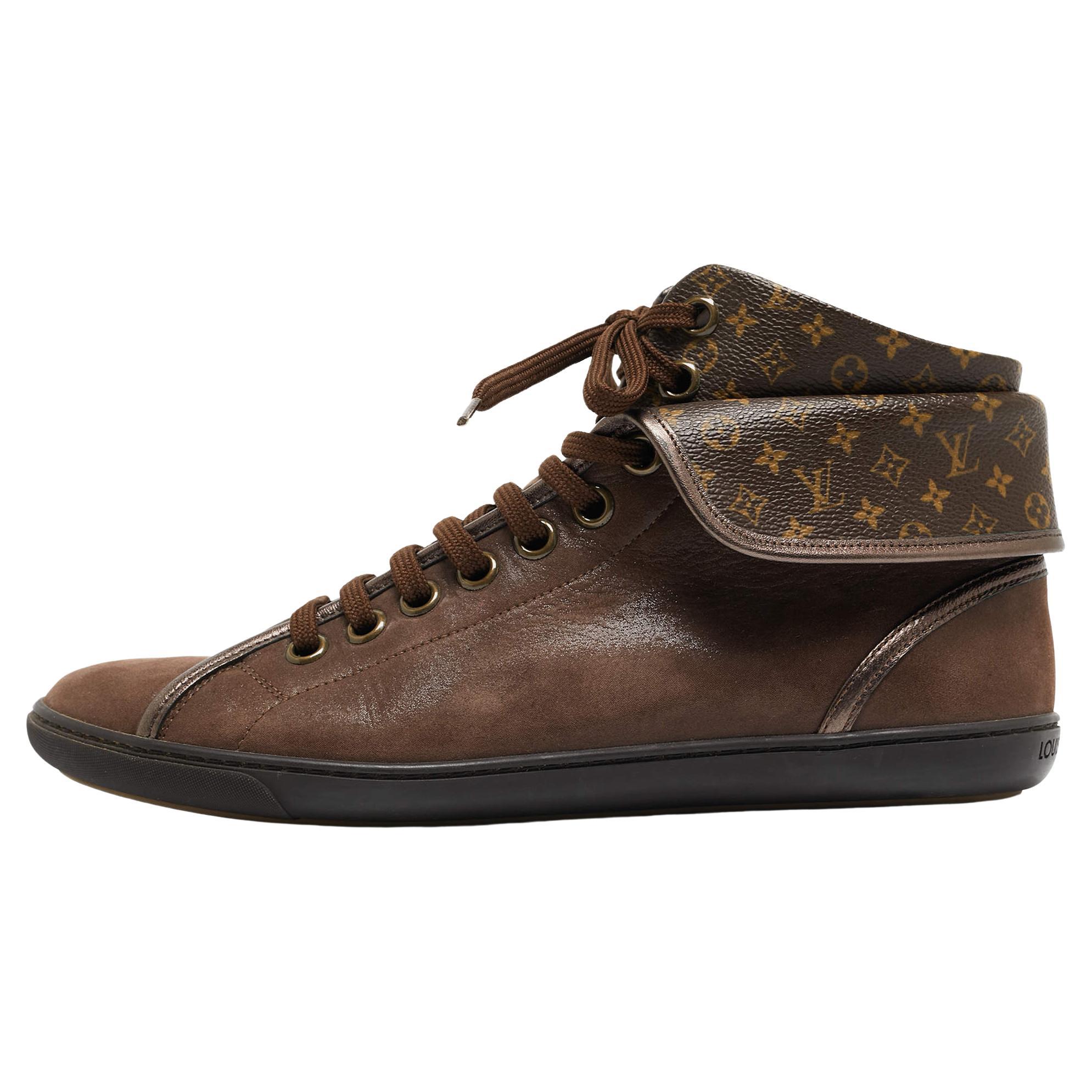 Louis Vuitton Brown Monogram Canvas and Leather Brea Sneakers Size 38.5 For Sale