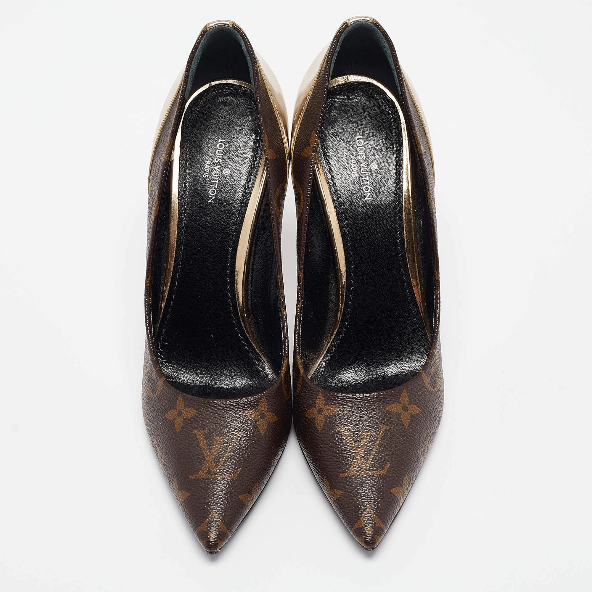 Black Louis Vuitton Brown Monogram Canvas and Leather Chérie Pumps Size 37.5