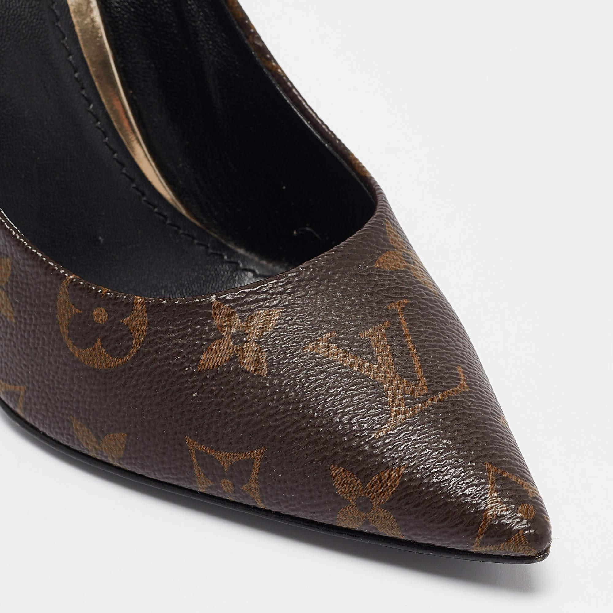 Louis Vuitton Brown Monogram Canvas and Leather Chérie Pumps Size 37.5 3