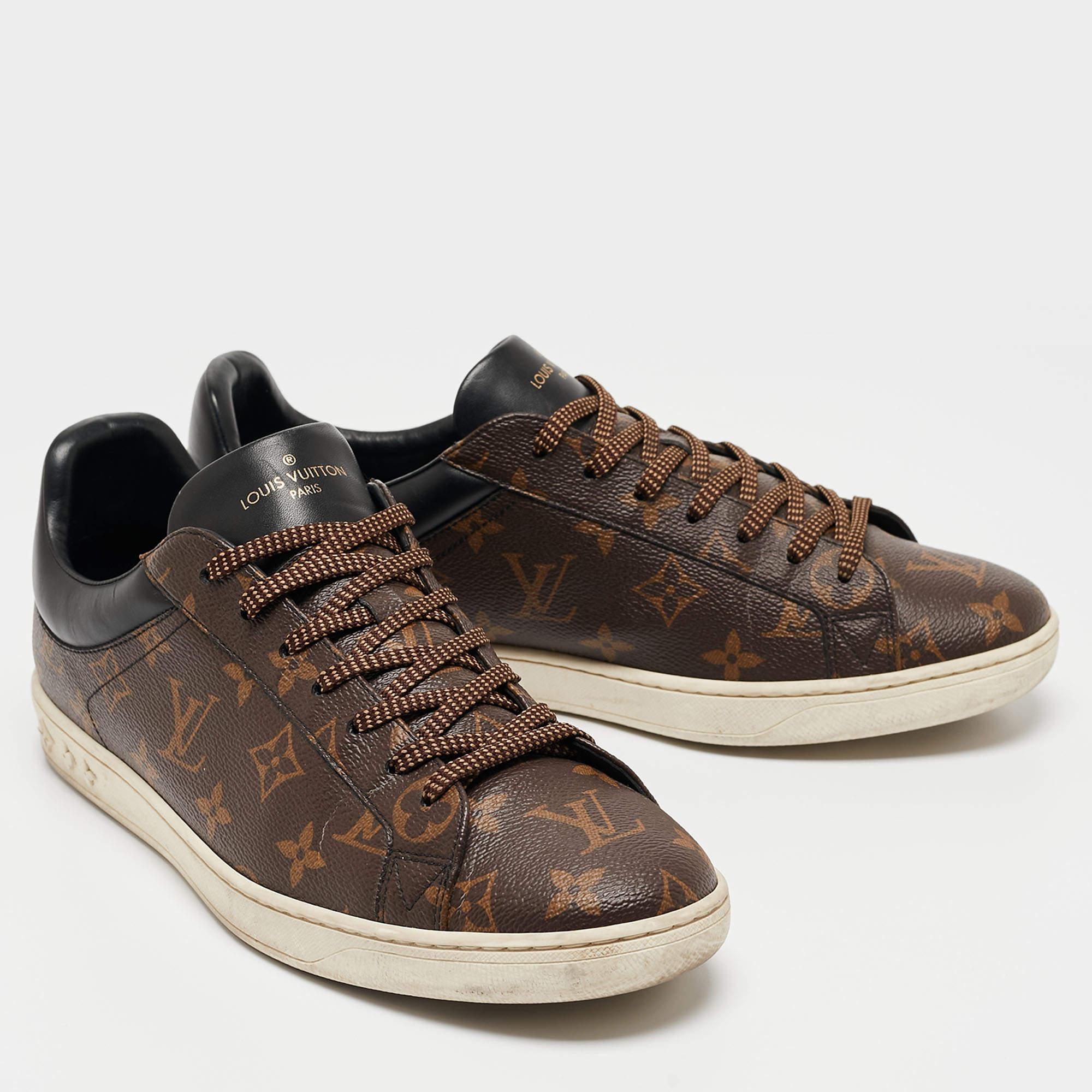 Louis Vuitton Brown Monogram Canvas And Leather Frontrow Low Top Sneakers Size 4 In Good Condition In Dubai, Al Qouz 2