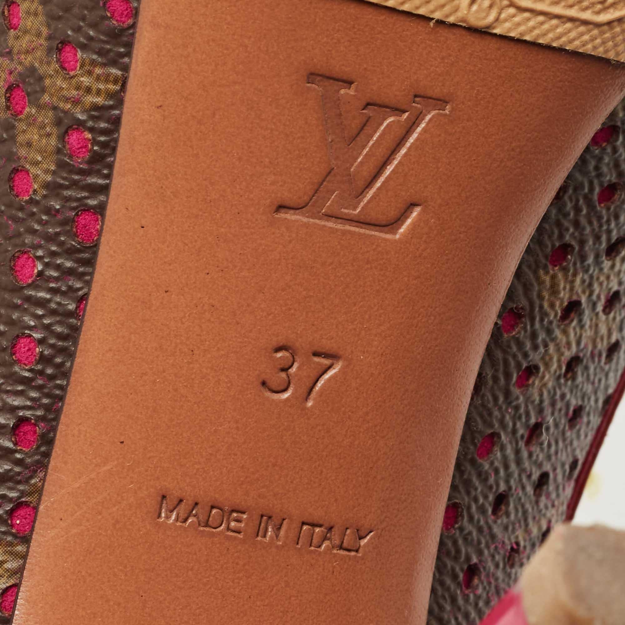 Louis Vuitton Brown Monogram Canvas and Leather Peep Toe Pumps Size 37 3