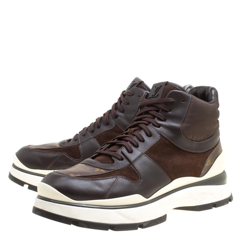 Louis Vuitton Brown Monogram Canvas and Leather Platform  Top Sneakers Size 43.5 In Good Condition In Dubai, Al Qouz 2