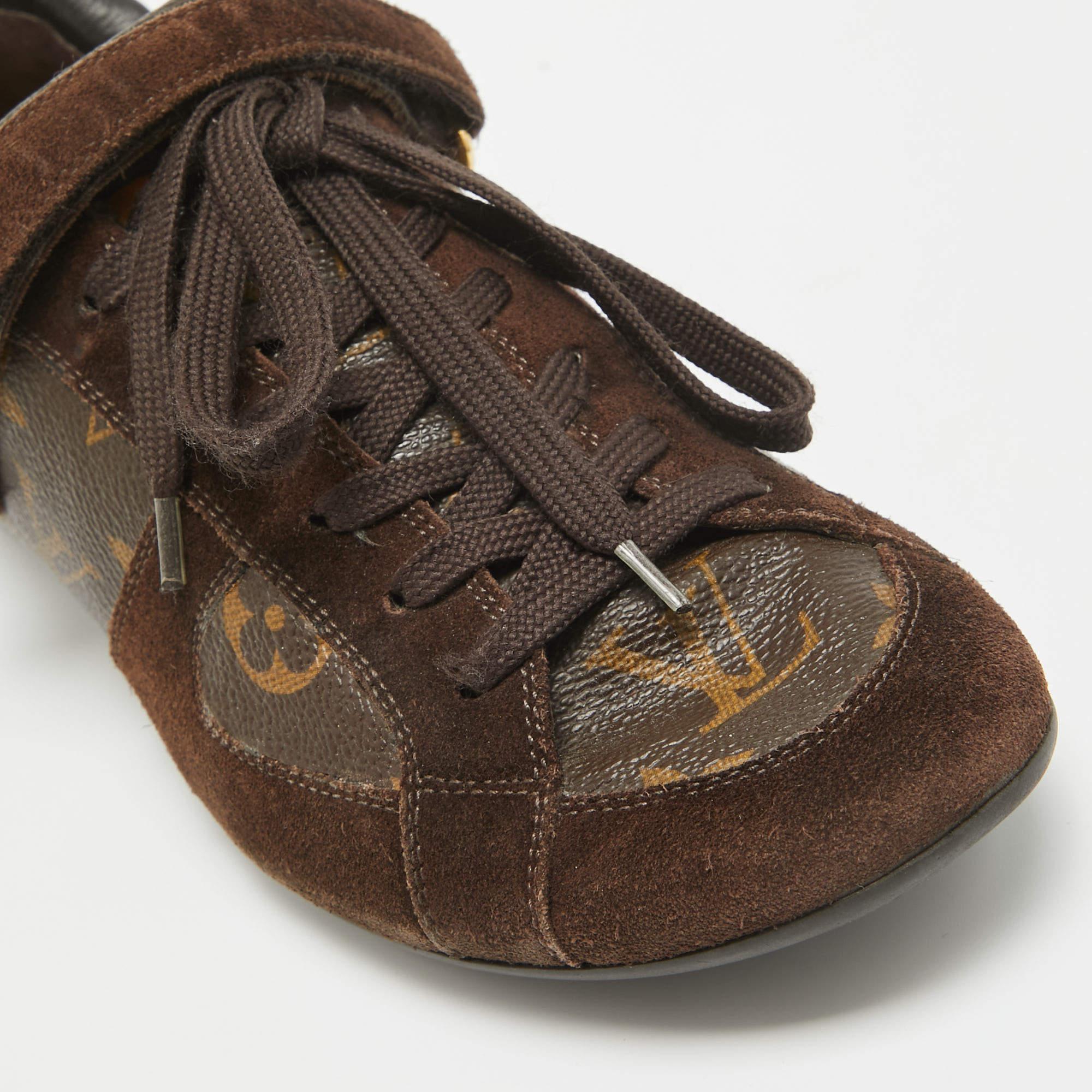 Louis Vuitton Brown Monogram Canvas and Leather Speeding Velcro Sneakers Size 37 4