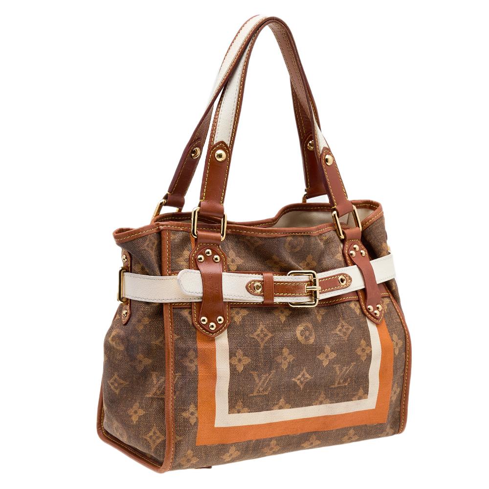 Women's Louis Vuitton Brown Monogram Canvas And Leather Tisse Rayures PM Tote Bag