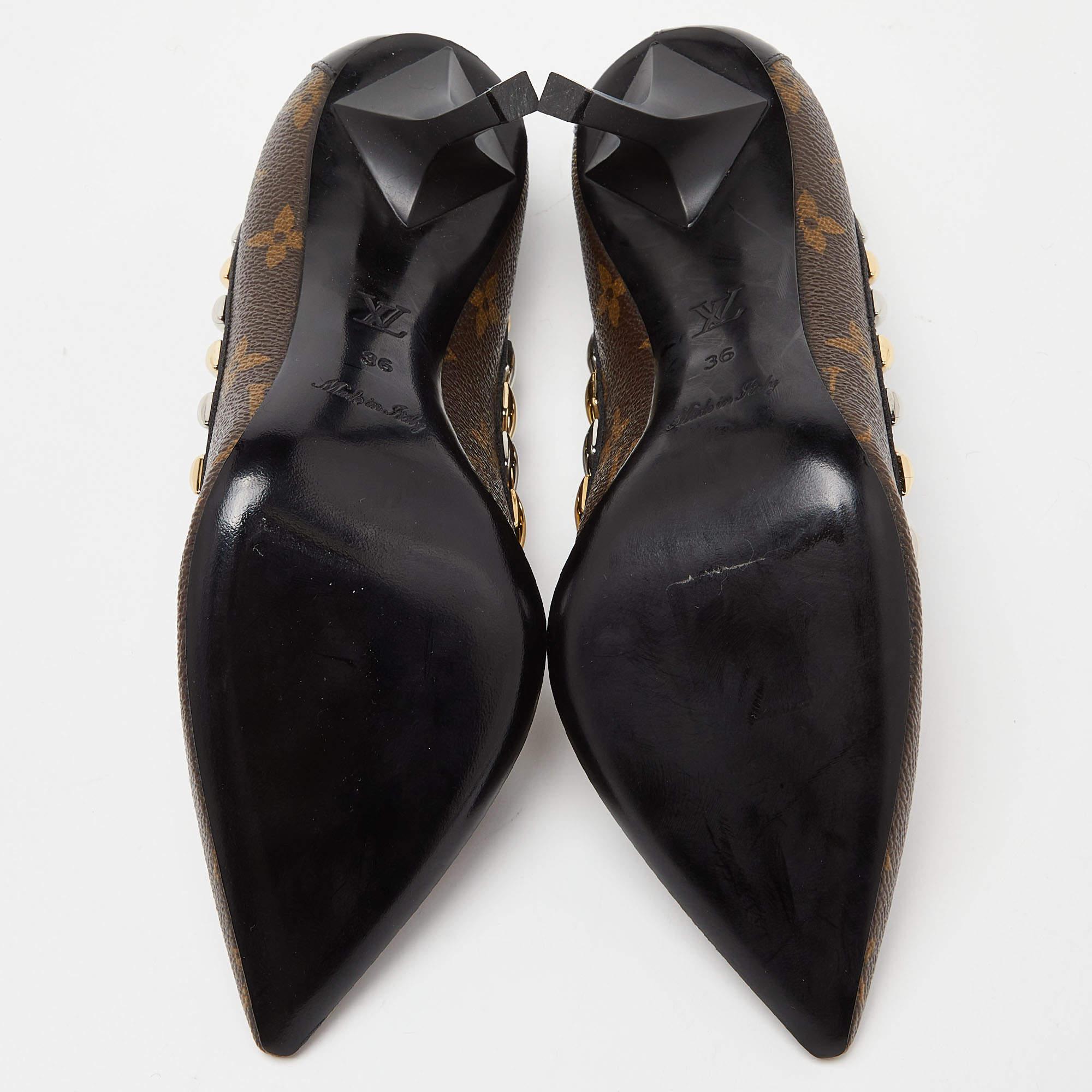 Louis Vuitton Brown Monogram Canvas and Leather Trim Eldorado Pointed Toe Pumps  2