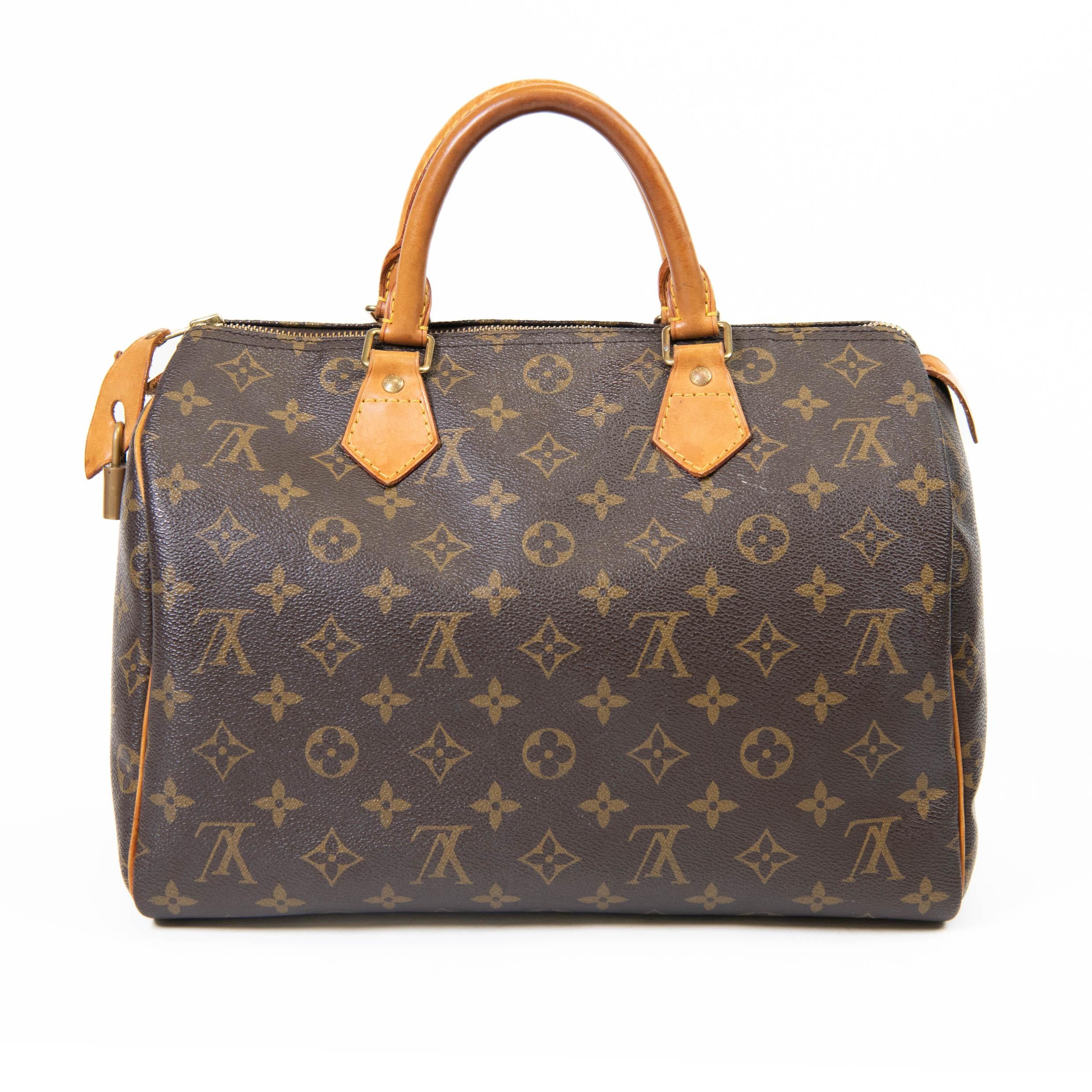 Gray Louis Vuitton Brown Monogram Canvas and Leather Trim Speedy 35 Tote Bag For Sale