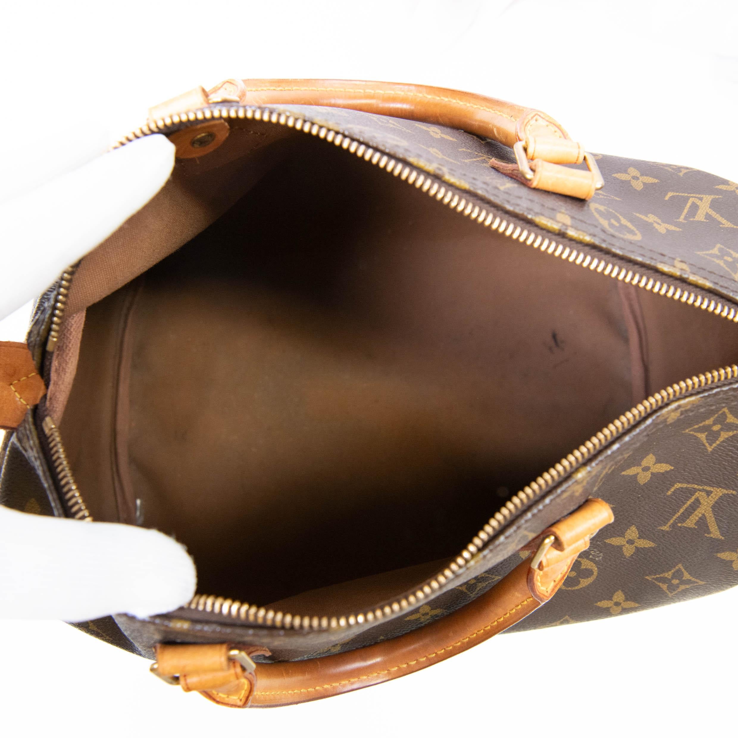Louis Vuitton Brown Monogram Canvas and Leather Trim Speedy 35 Tote Bag For Sale 2