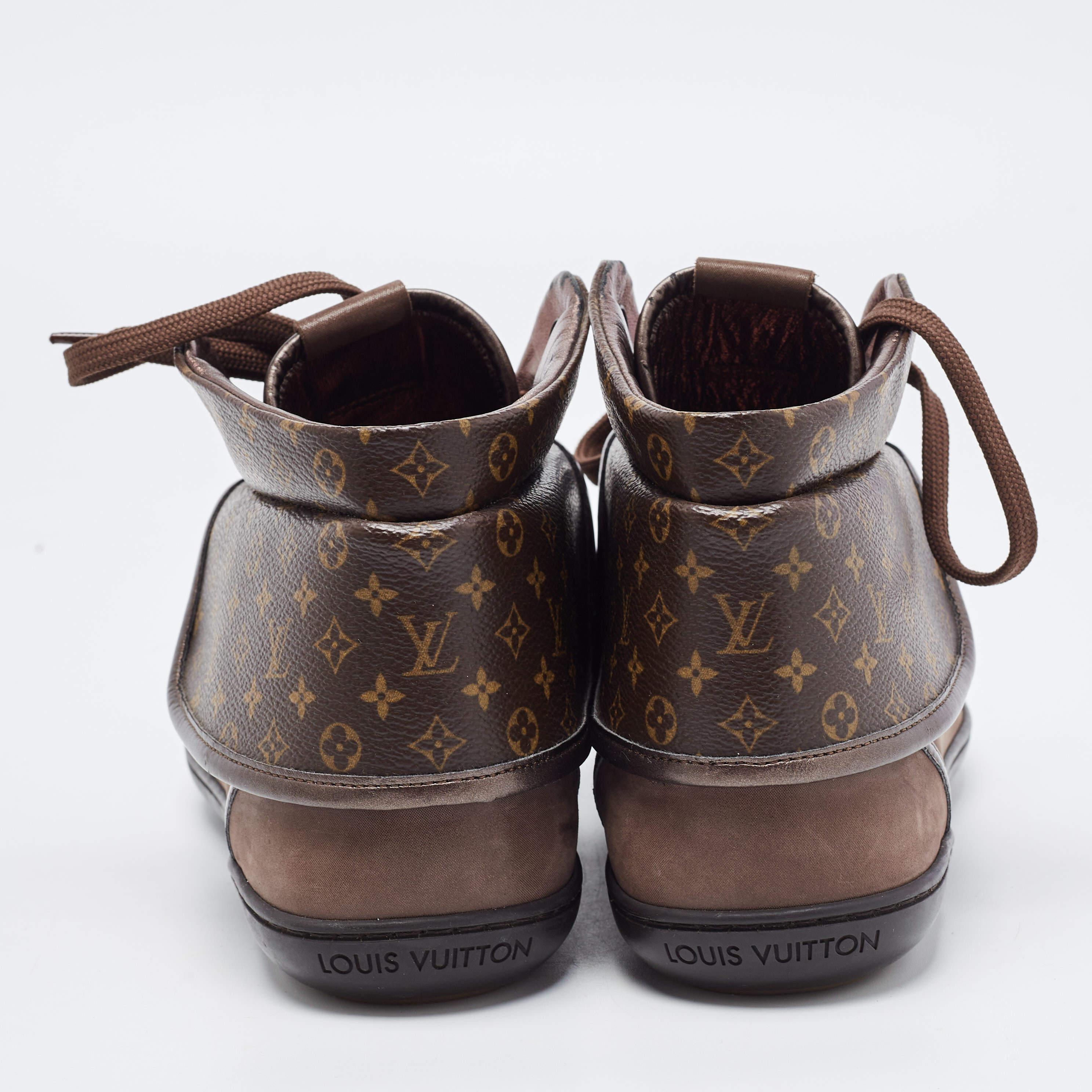 Louis Vuitton Brown Monogram Canvas and Nubuck Leather Brea Sneakers Size 38.5 For Sale 1