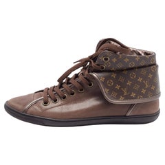 Used Louis Vuitton Brown Monogram Canvas and Nubuck Leather Brea Sneakers Size 38.5