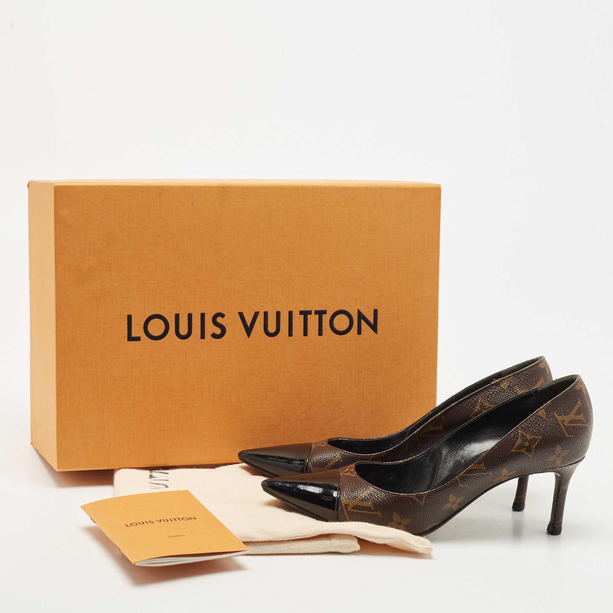 Louis Vuitton Brown Monogram Canvas and Patent Fetish Pumps Size 36 4