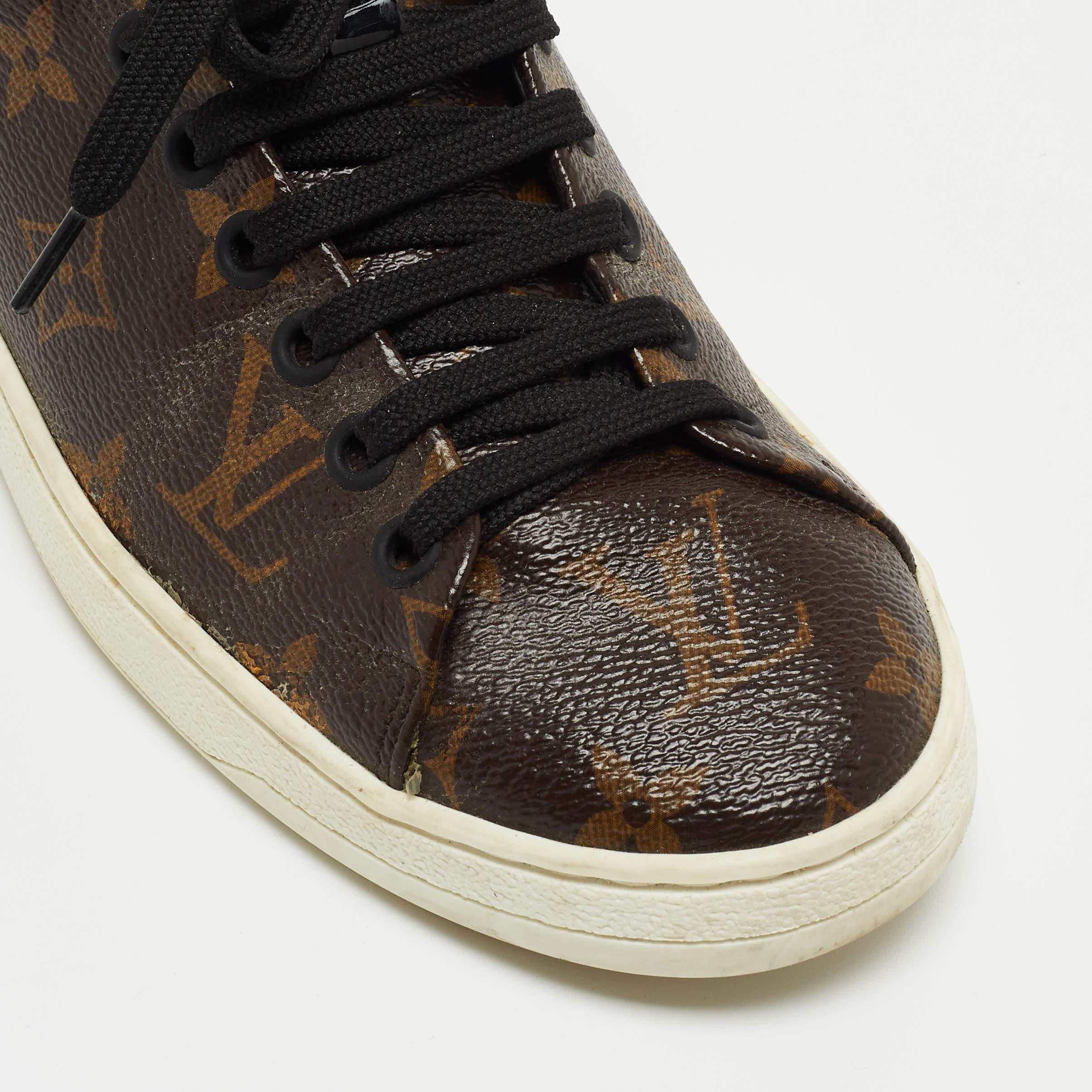 Women's Louis Vuitton Brown Monogram Canvas and Patent Frontrow Sneakers Size 36