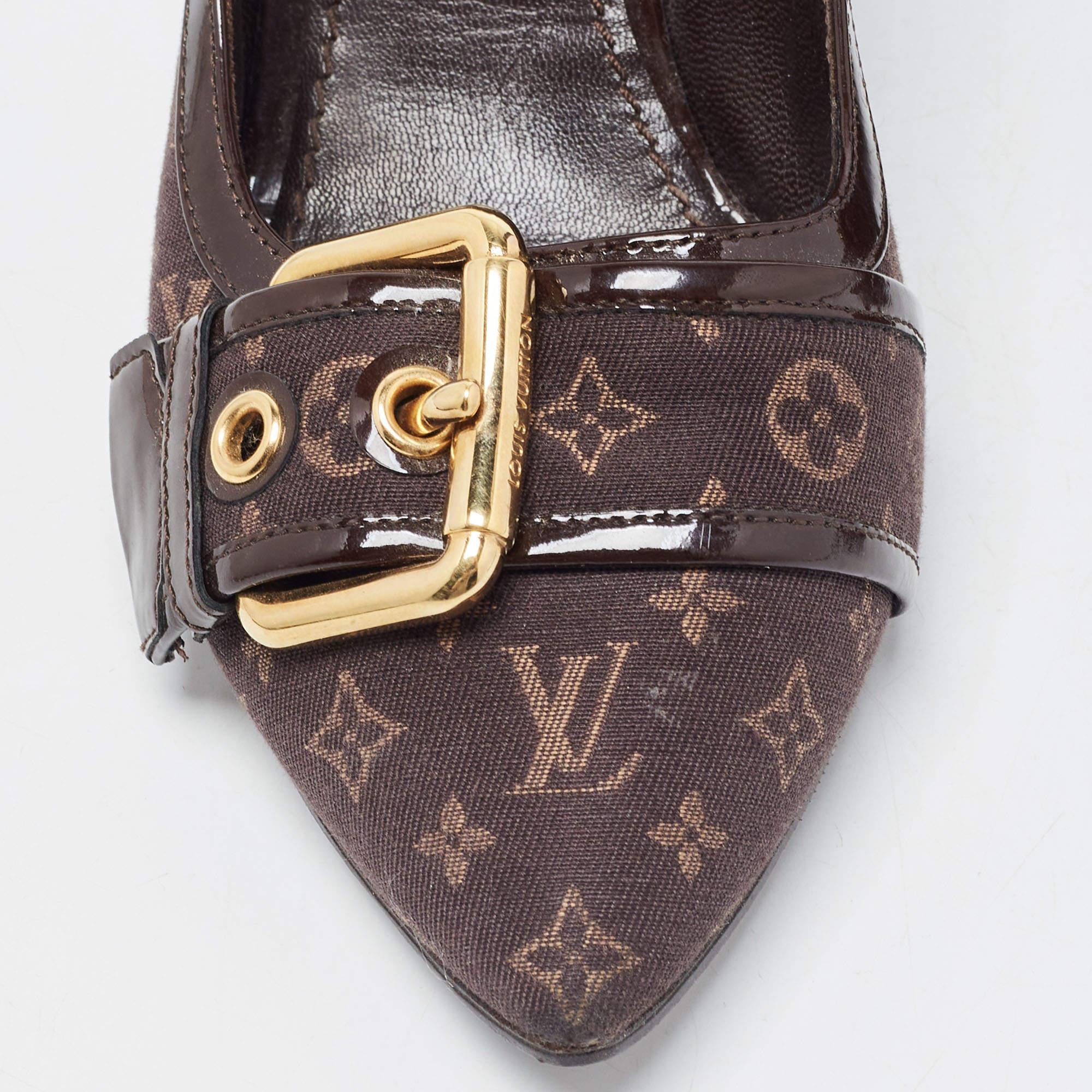 Louis Vuitton Brown Monogram Canvas and Patent Leather Buckle Pumps Size 36 4