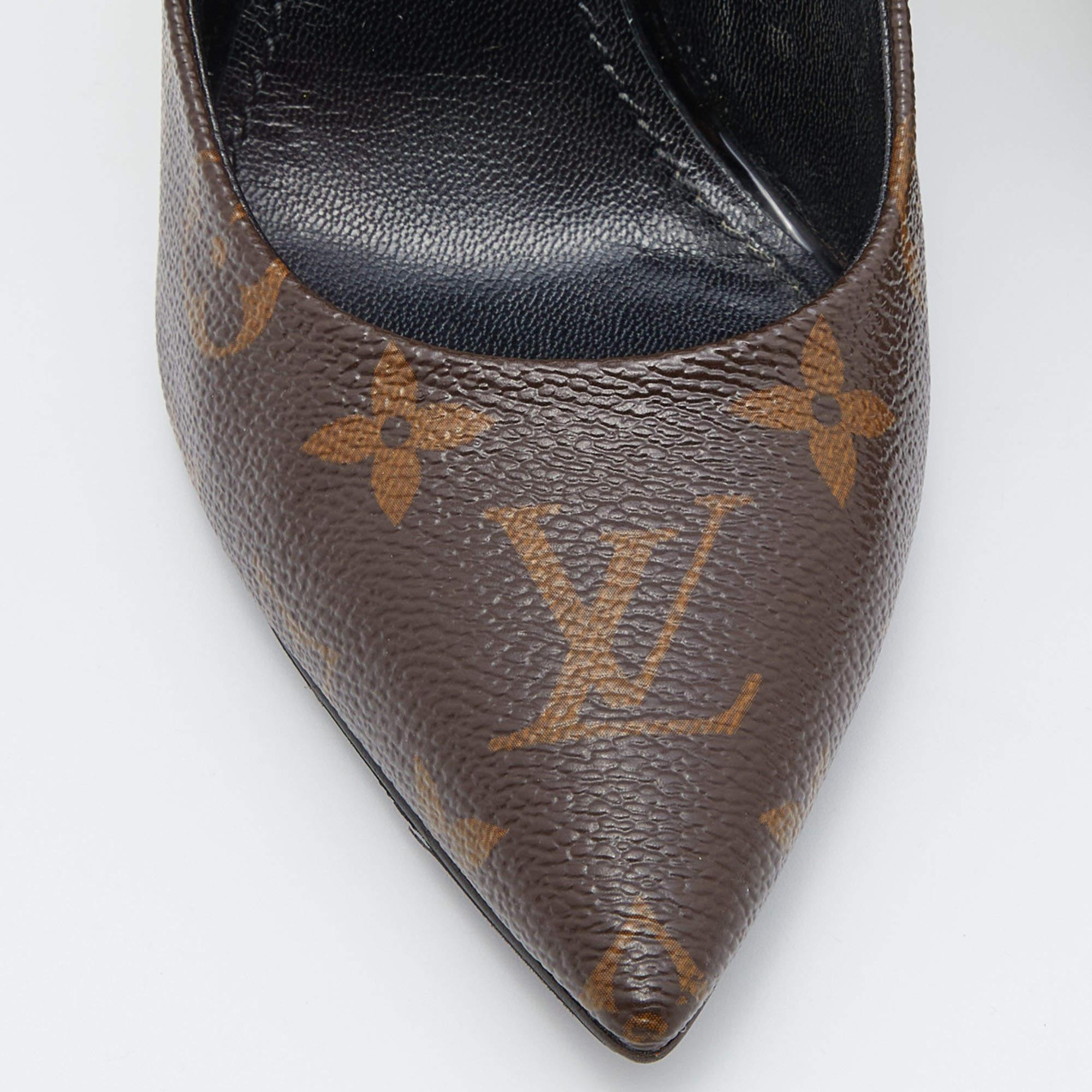 Louis Vuitton Brown Monogram Canvas and Patent Leather Cherie Pumps Size 36 In Good Condition In Dubai, Al Qouz 2