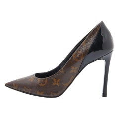 Louis Vuitton Brown Monogram Canvas and Patent Leather Cherie Pumps Size 36