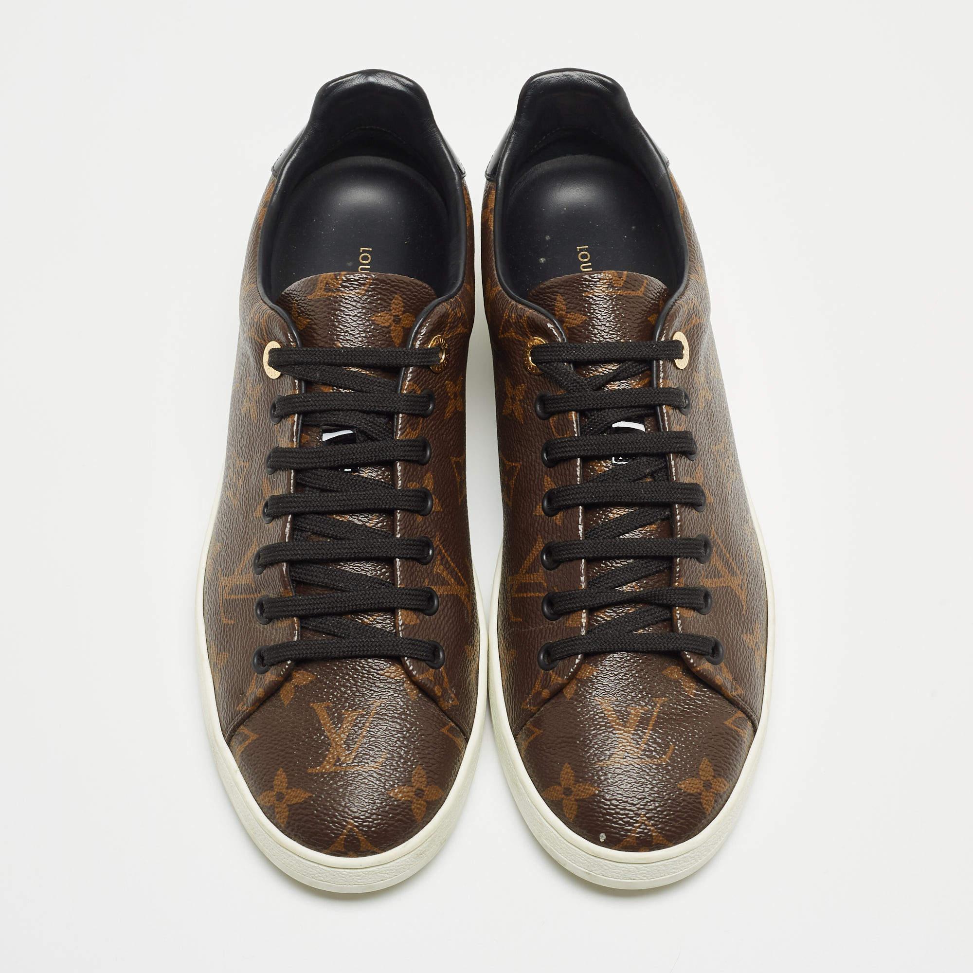 Black Louis Vuitton Brown Monogram Canvas and Patent Leather Frontrow Sneakers Size 41