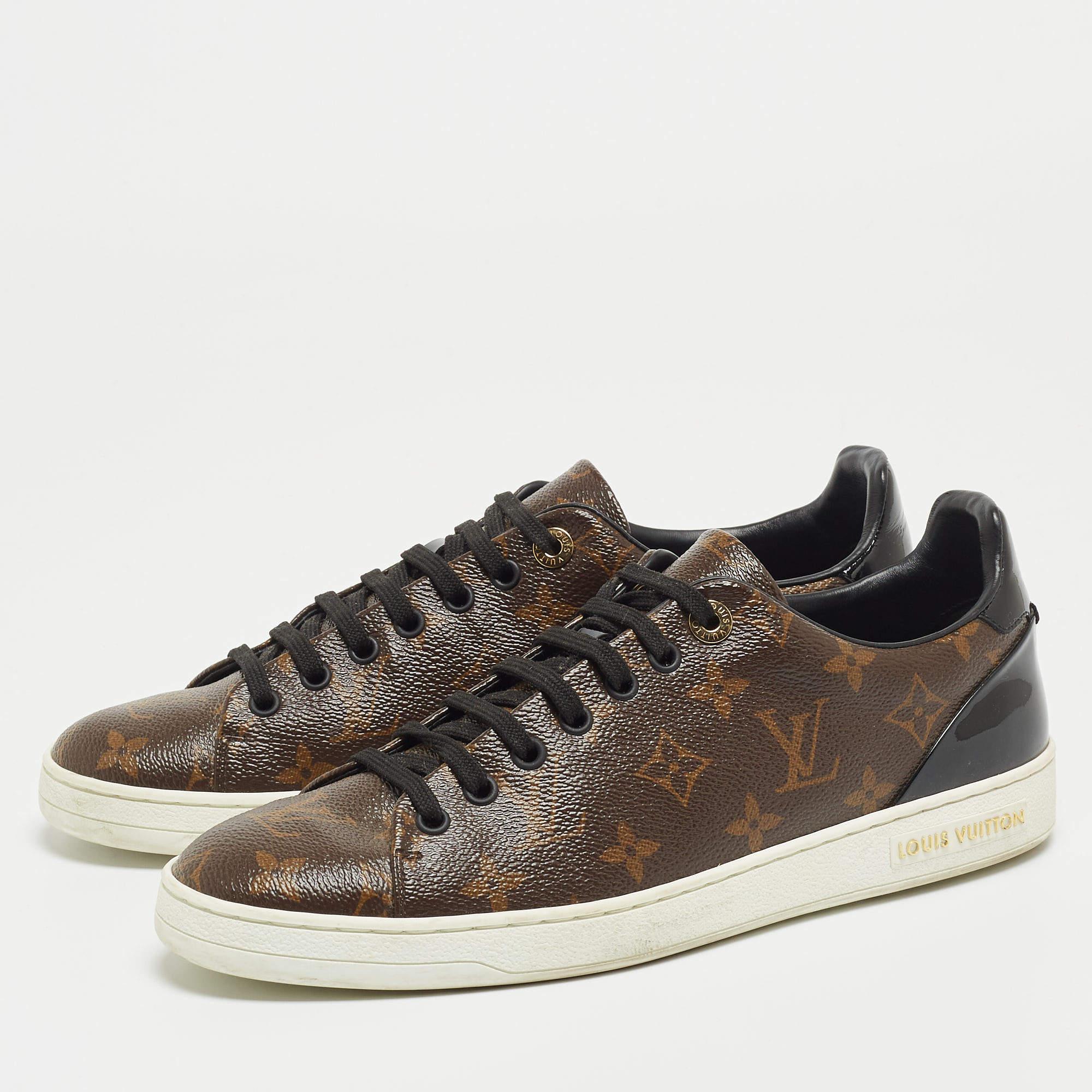 Louis Vuitton Brown Monogram Canvas and Patent Leather Frontrow Sneakers Size 41 2