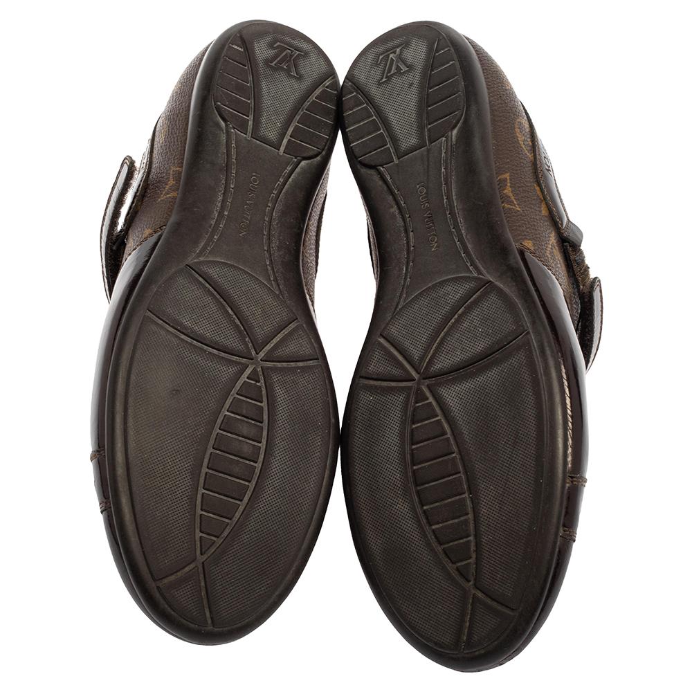 Louis Vuitton Brown Monogram Canvas And Patent Leather Sneakers Size 37 In Good Condition In Dubai, Al Qouz 2