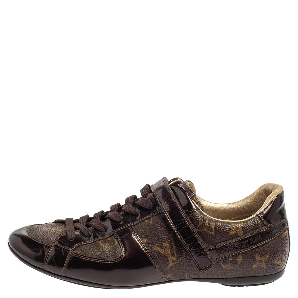 Women's Louis Vuitton Brown Monogram Canvas And Patent Leather Sneakers Size 37