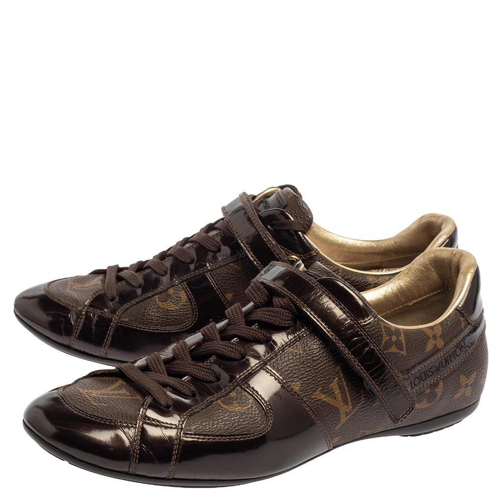 Louis Vuitton Brown Monogram Canvas And Patent Leather Sneakers Size 37 1