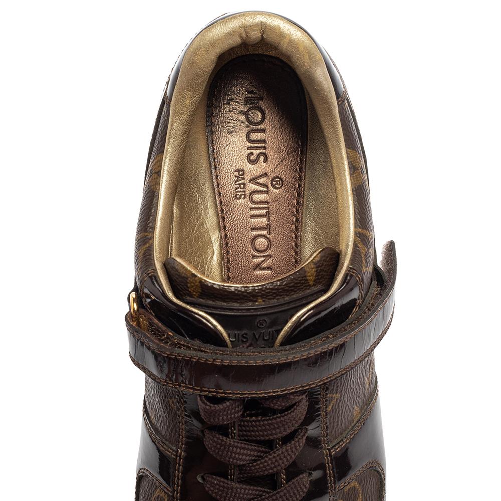 Louis Vuitton Brown Monogram Canvas And Patent Leather Sneakers Size 37 2