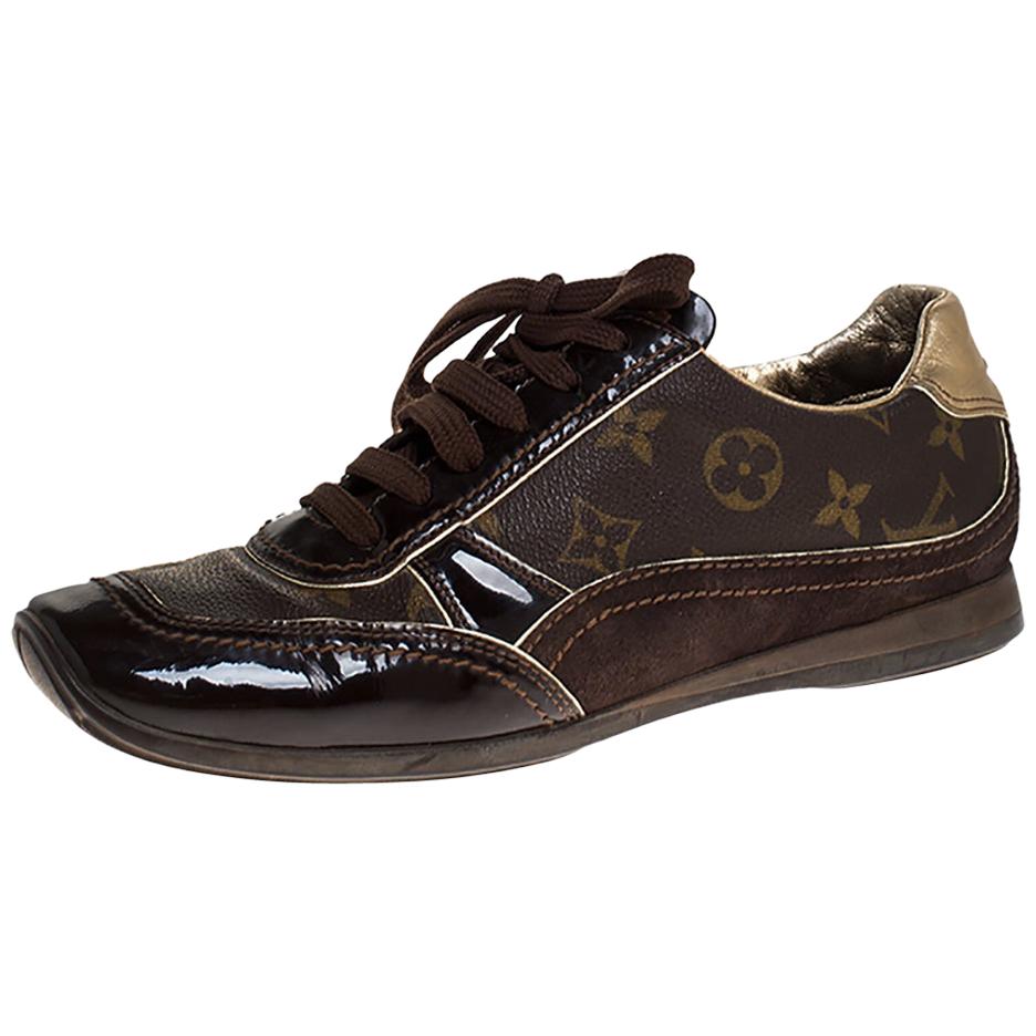 Louis Vuitton Brown Monogram Canvas and Suede Low Top Sneakers Size 38